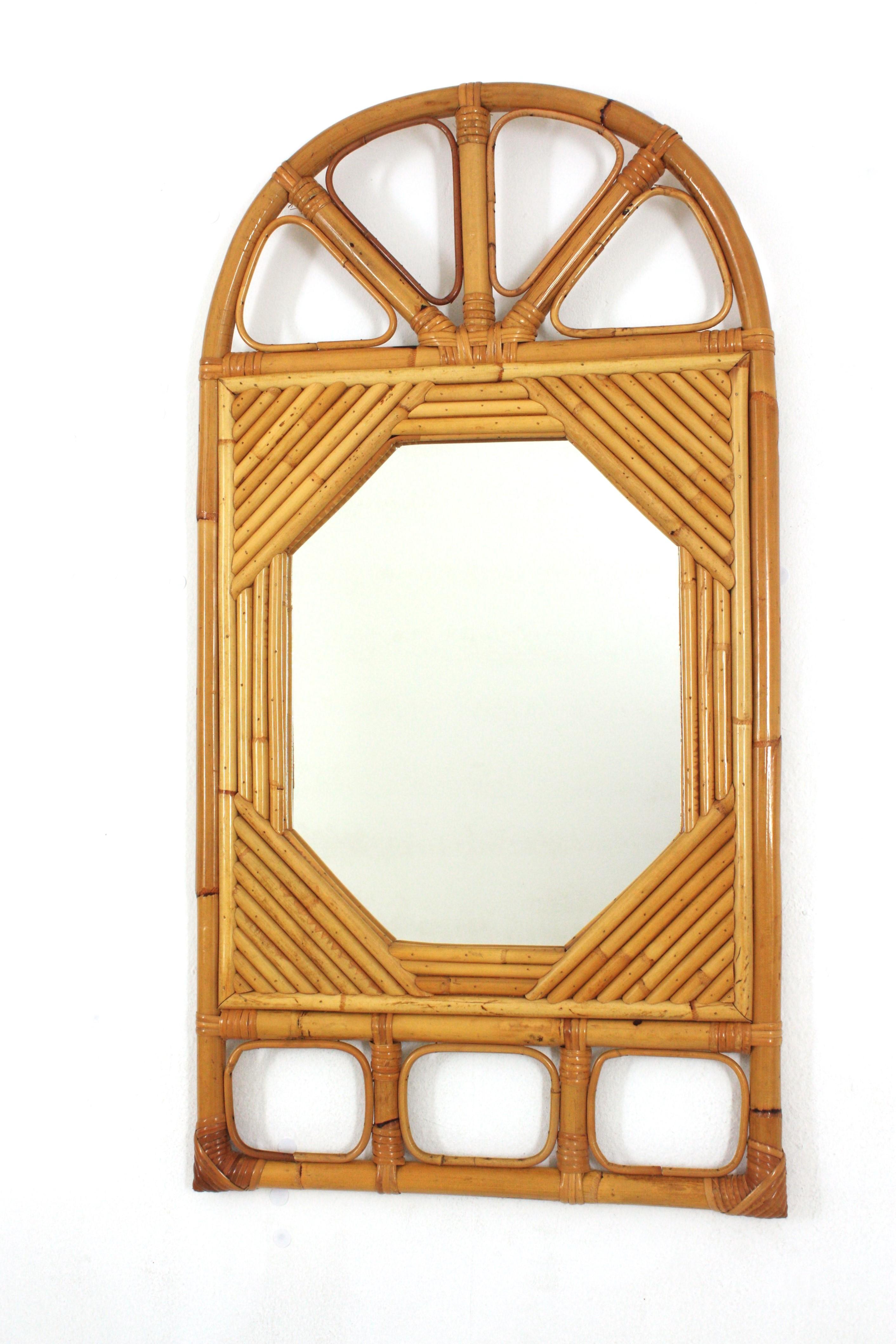 Italian Vivai del Sud Split Reed Rattan Arched Mirror For Sale 2