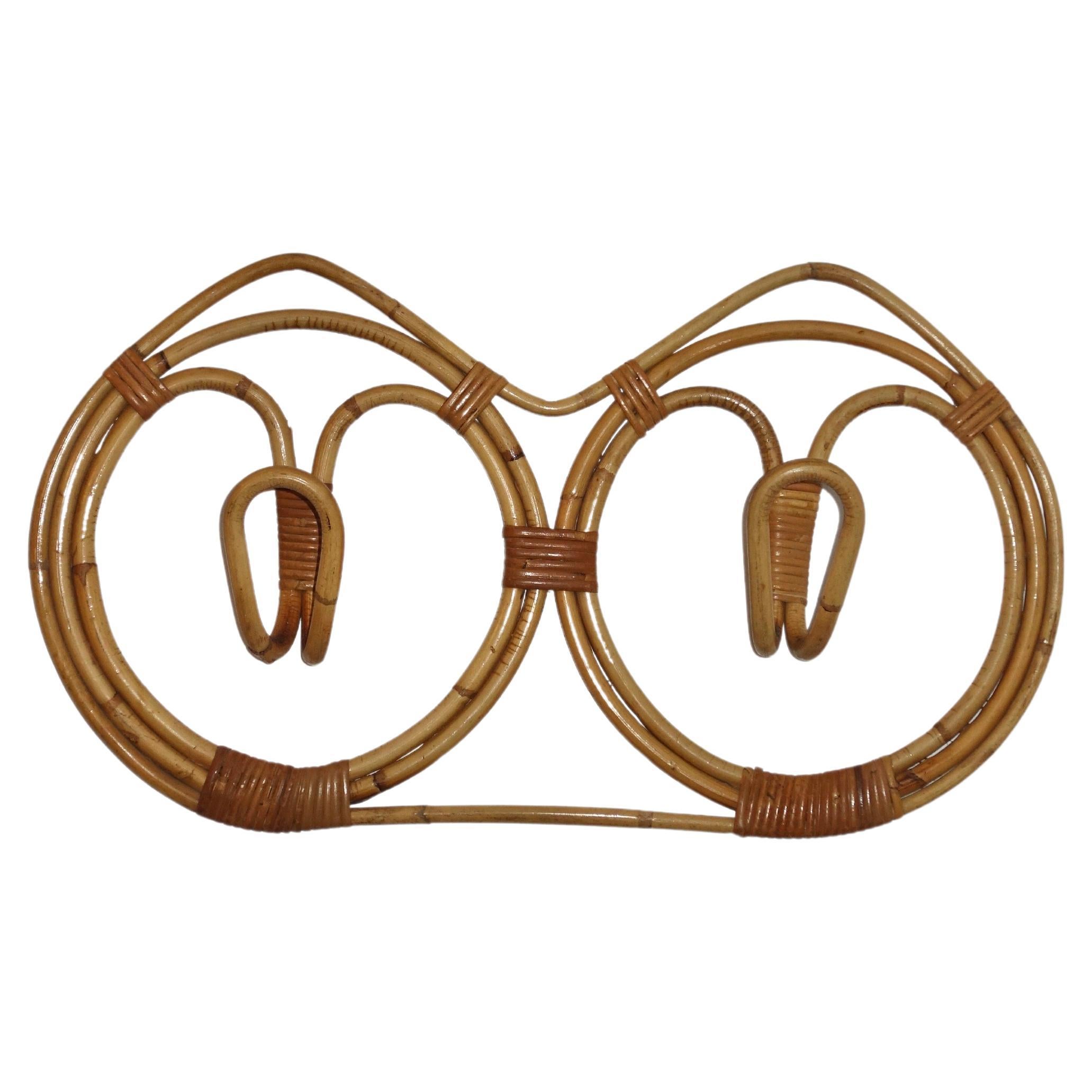 Italian Wall Coat Rack by Franco Albini Rattan and Bamboo 1960's For Sale