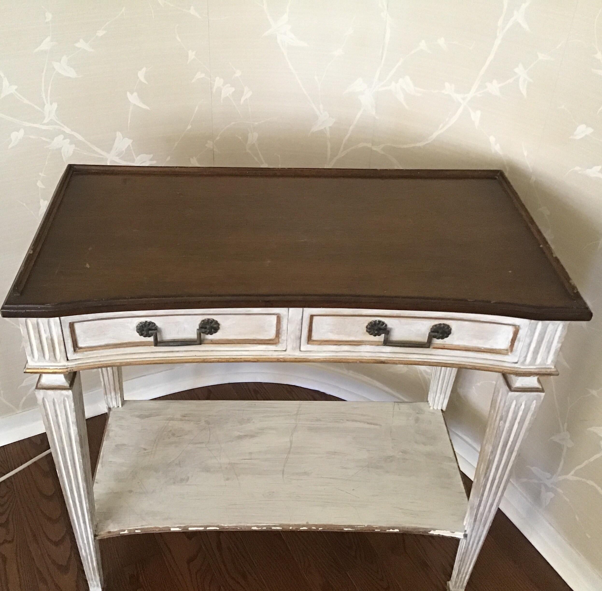 Painted wood Italian wall console with drawer and shelf.