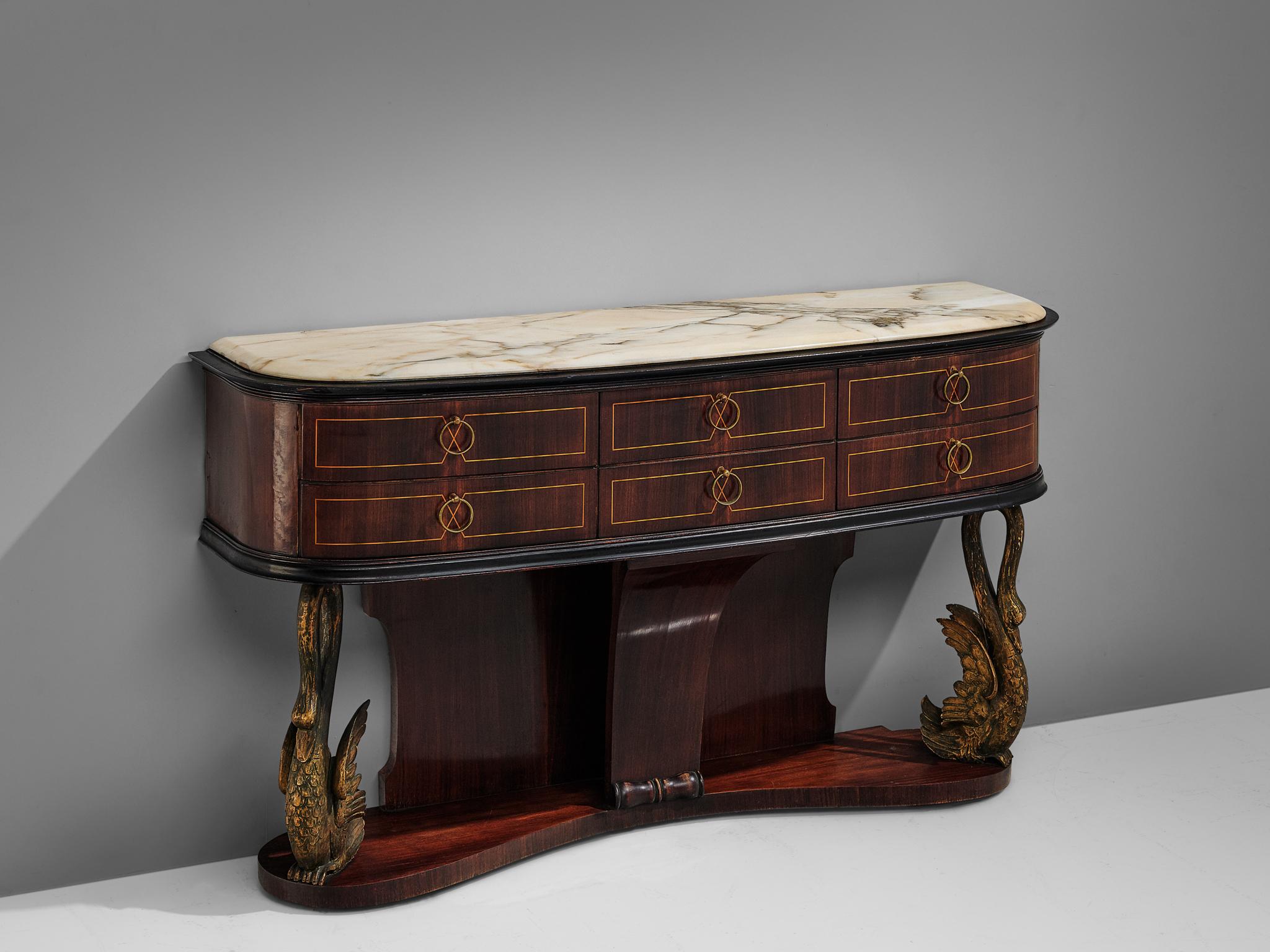 Mid-Century Modern Italian Wall Console in Rosewood and Marble