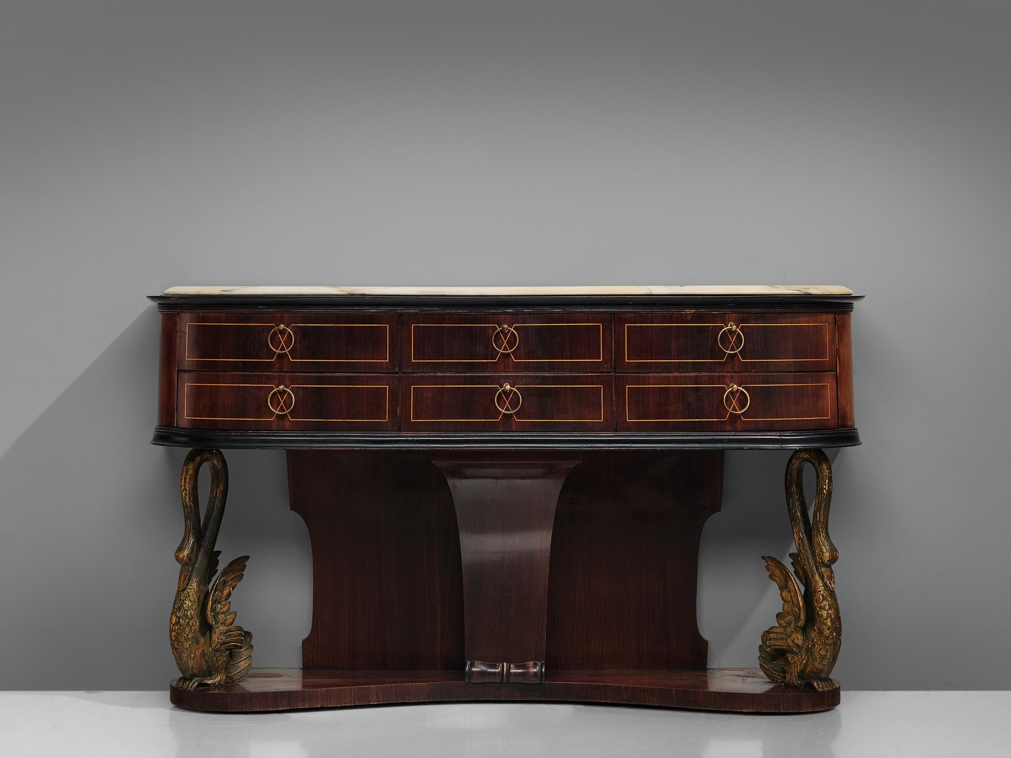 Italian Wall Console in Rosewood and Marble In Good Condition In Waalwijk, NL