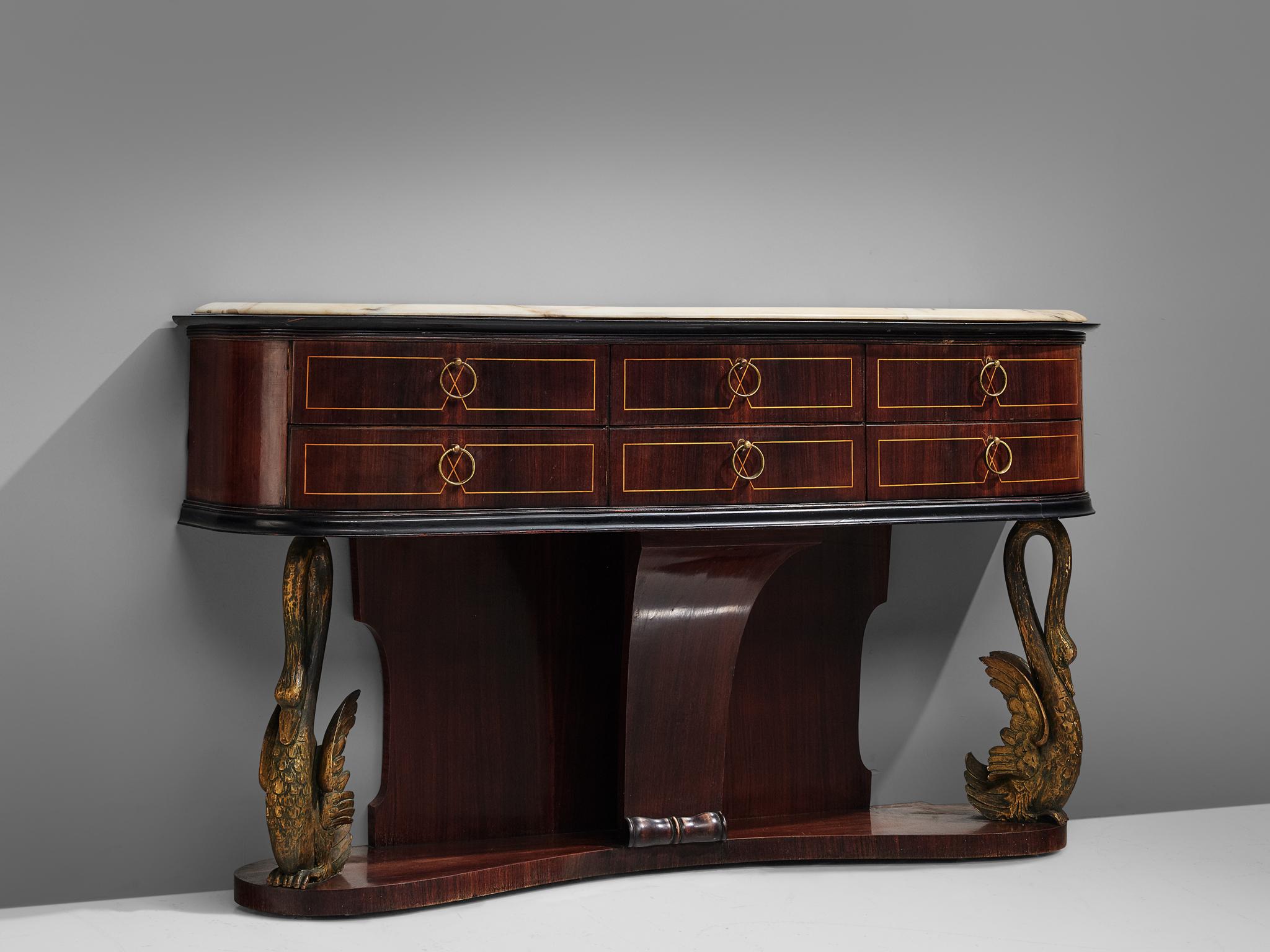 Mid-20th Century Italian Wall Console in Rosewood and Marble