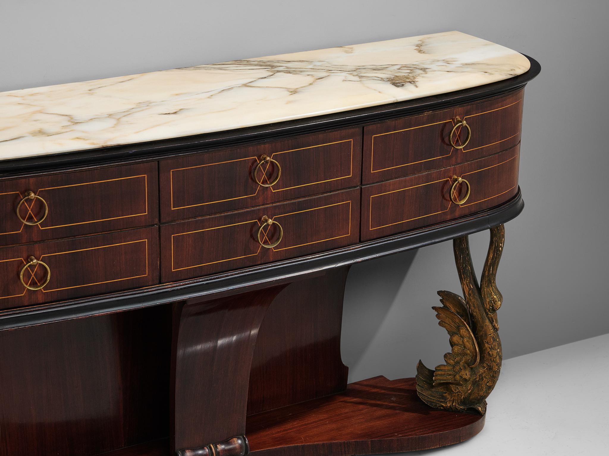 Italian Wall Console in Rosewood and Marble 1