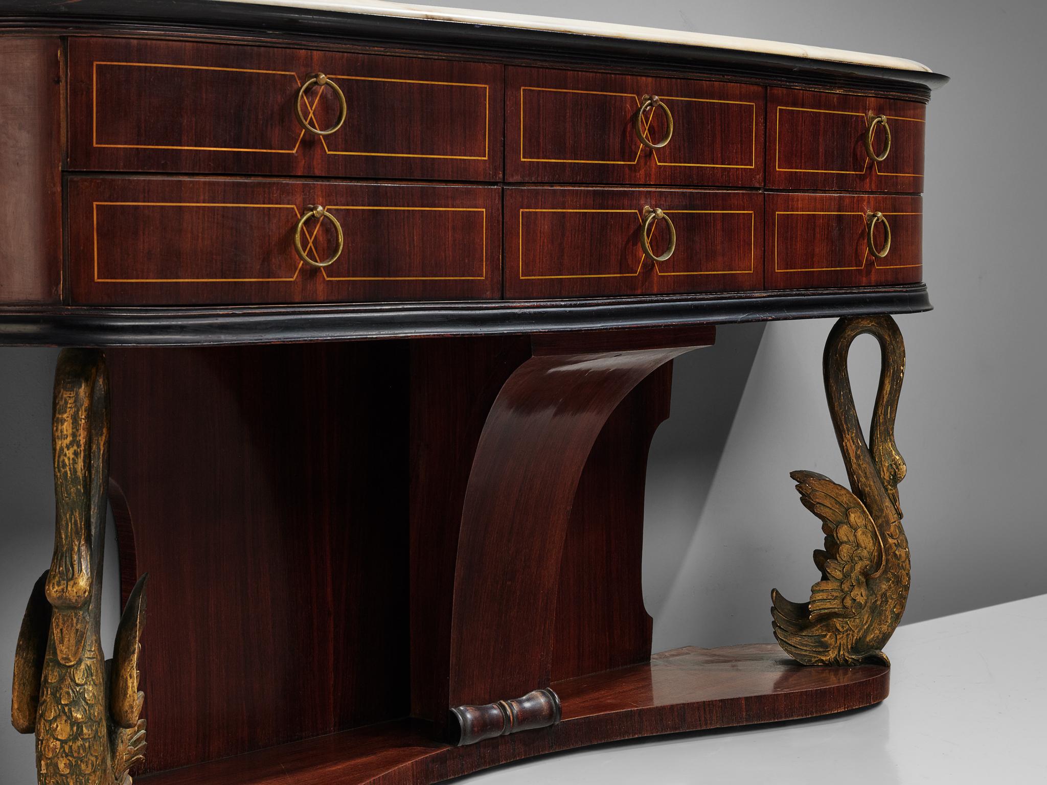 Italian Wall Console in Rosewood and Marble 2