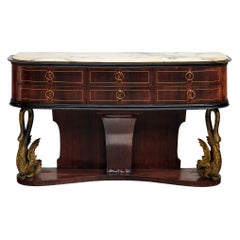Italian Wall Console in Rosewood and Marble
