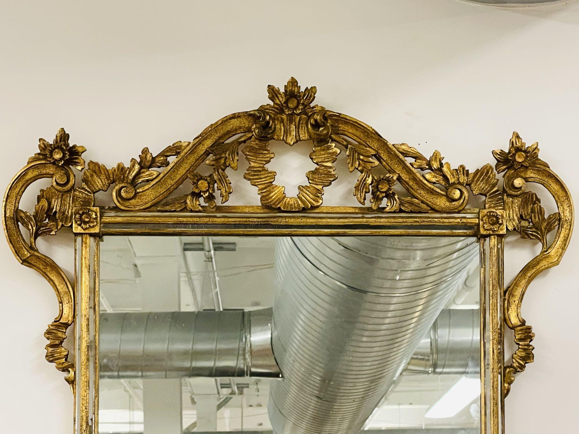 Hollywood Regency Italian Wall, Console, Mantle or Pier Mirror, 1930s, Gilt Gold, Carved For Sale