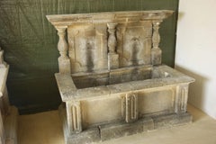Italian Wall Fountain 3 Columns Hand-carved Limestone, Late 20th Century, Italy