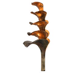 Italian Wall Lamp 5 Leaves Style Tommaso Barbi Solid Brass Patinated 1950s