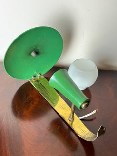 Italian Wall Lamp in Brass and Green Aluminium, Opaline Glass Bowl, 1950s
