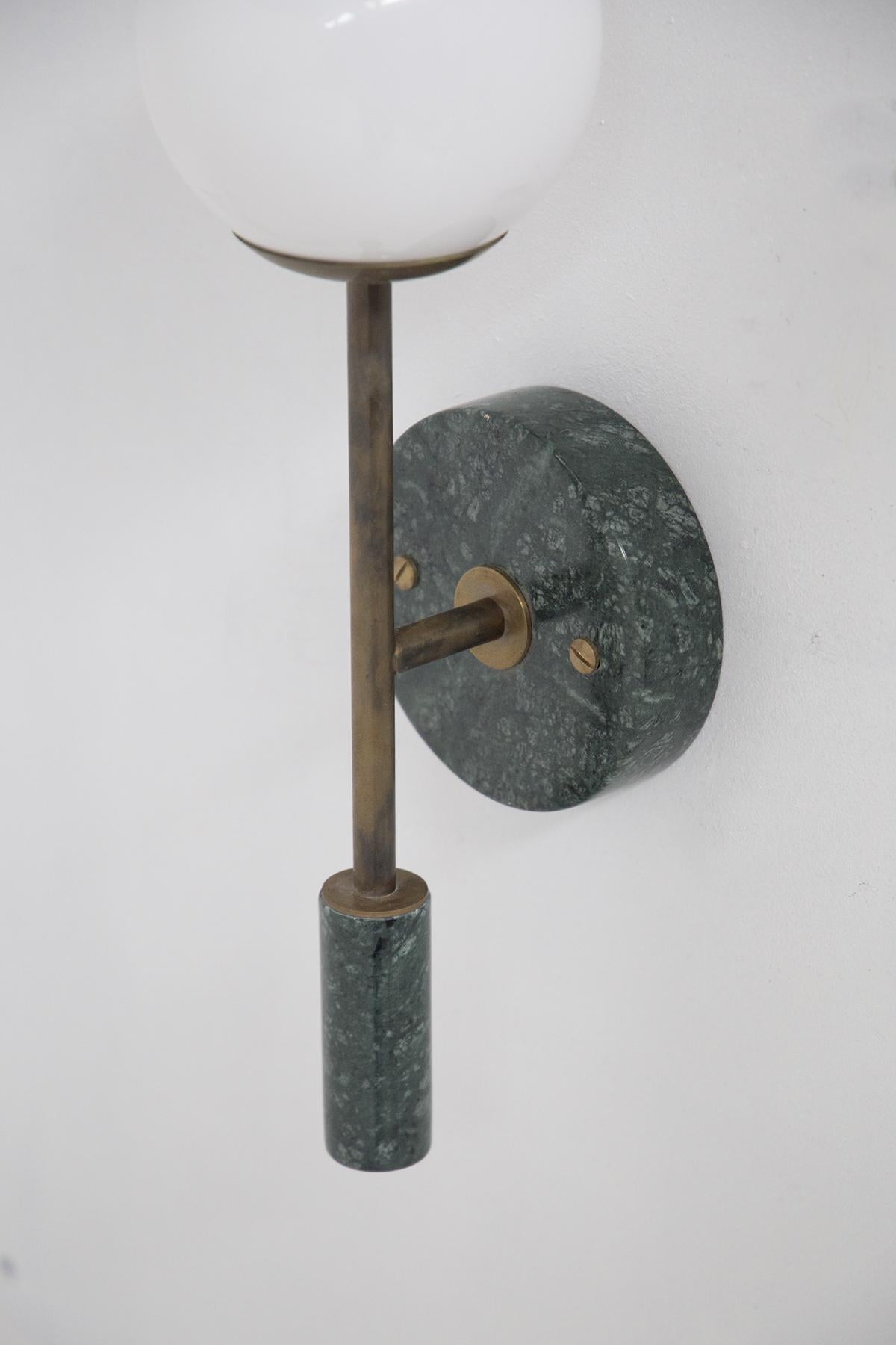 Mid-Century Modern Italian Wall Lamp in Green Marble and Brass