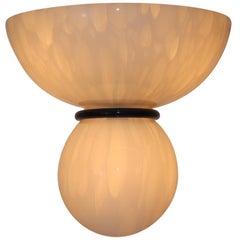 Italian Wall Lamp Murano Hand Blown Glass White "Spatolato" Marble Effect