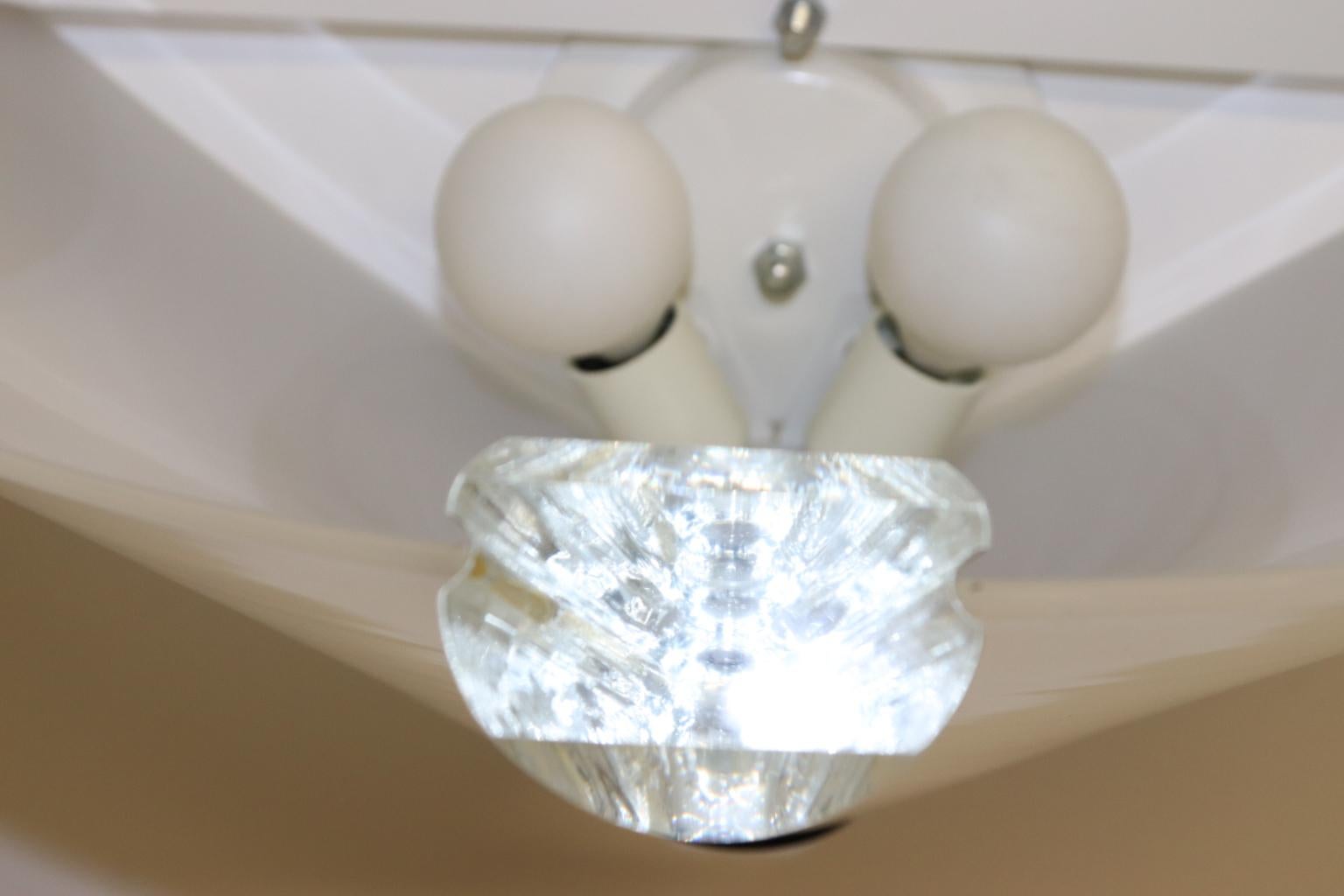 Italian Wall Lamp Murano Hand Blown White Glass Diffuser and Crystal Detail For Sale 6