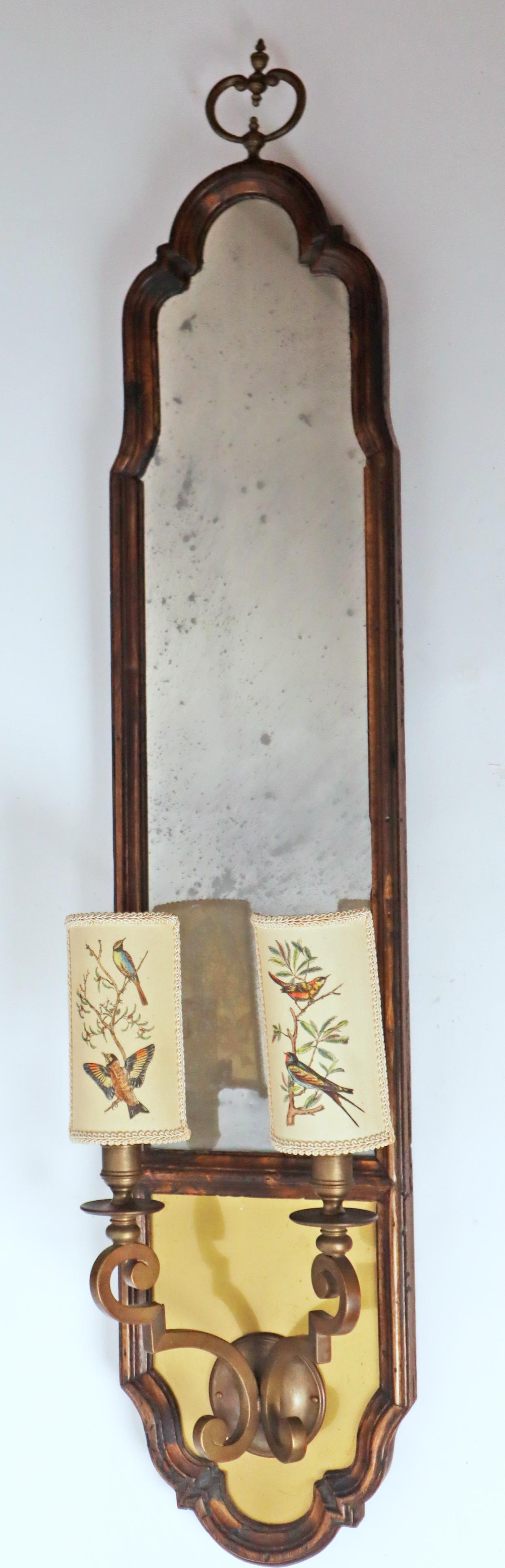 Italienische Wandlampe mit Antique Mirror Glas und Vogel-Lampenschirmen im Angebot 5