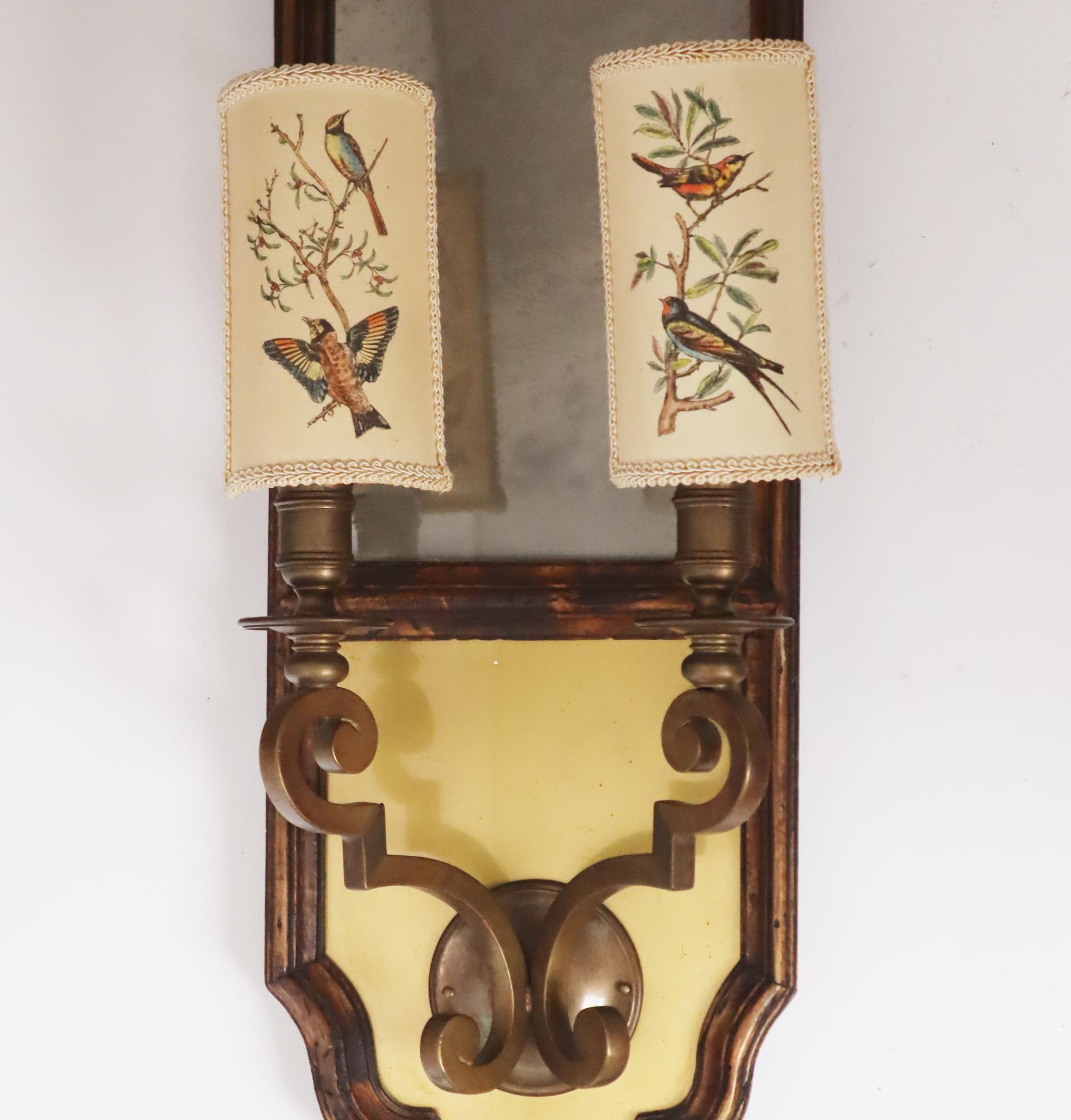 Italienische Wandlampe mit Antique Mirror Glas und Vogel-Lampenschirmen im Angebot 7
