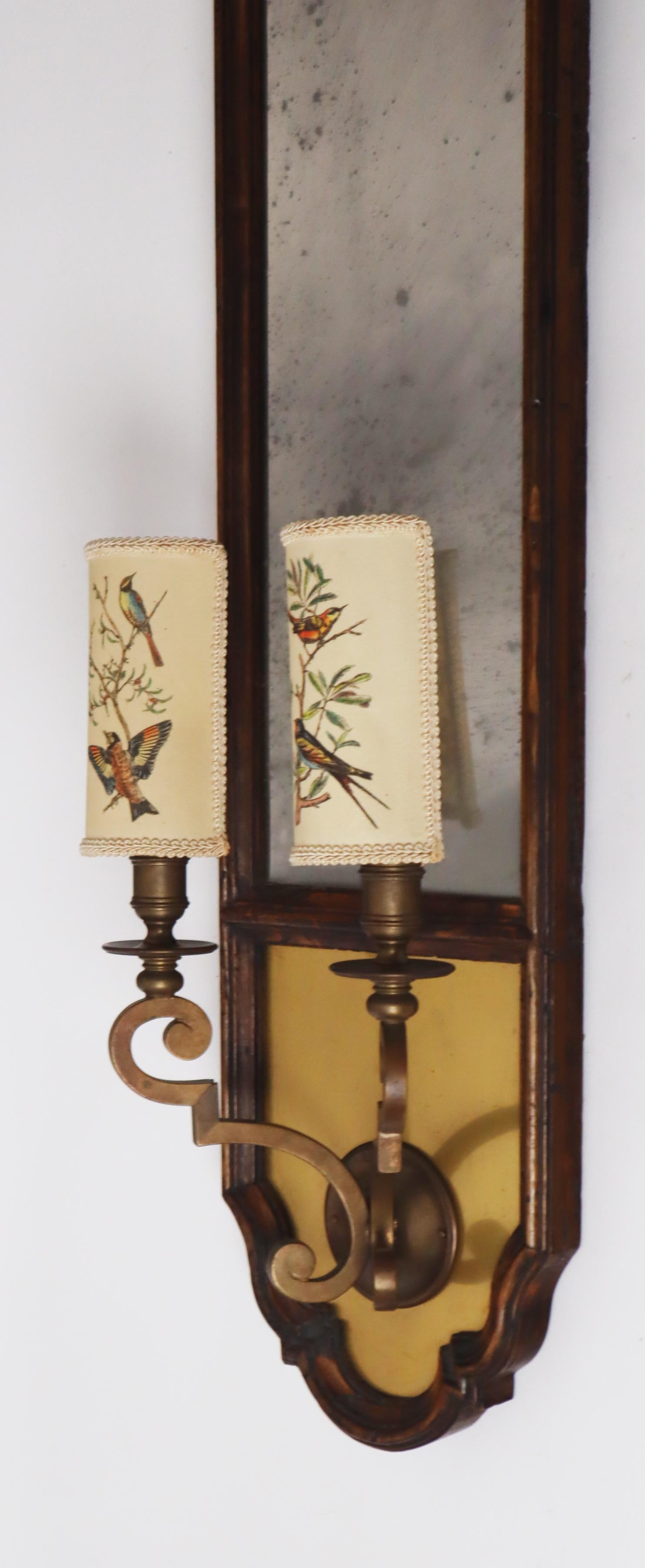 Italienische Wandlampe mit Antique Mirror Glas und Vogel-Lampenschirmen im Angebot 11