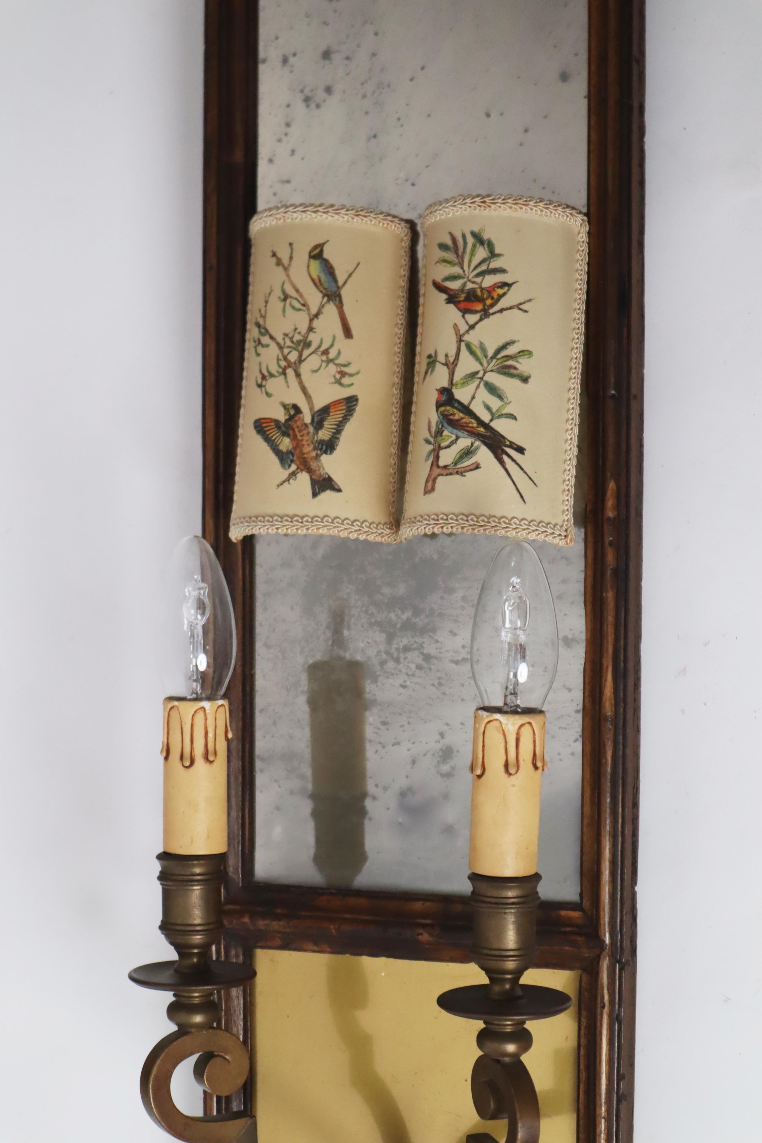 Italienische Wandlampe mit Antique Mirror Glas und Vogel-Lampenschirmen im Angebot 12