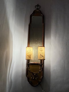 Italian Wall Lamp With Antique Mirror Glass and Bird Lampshades