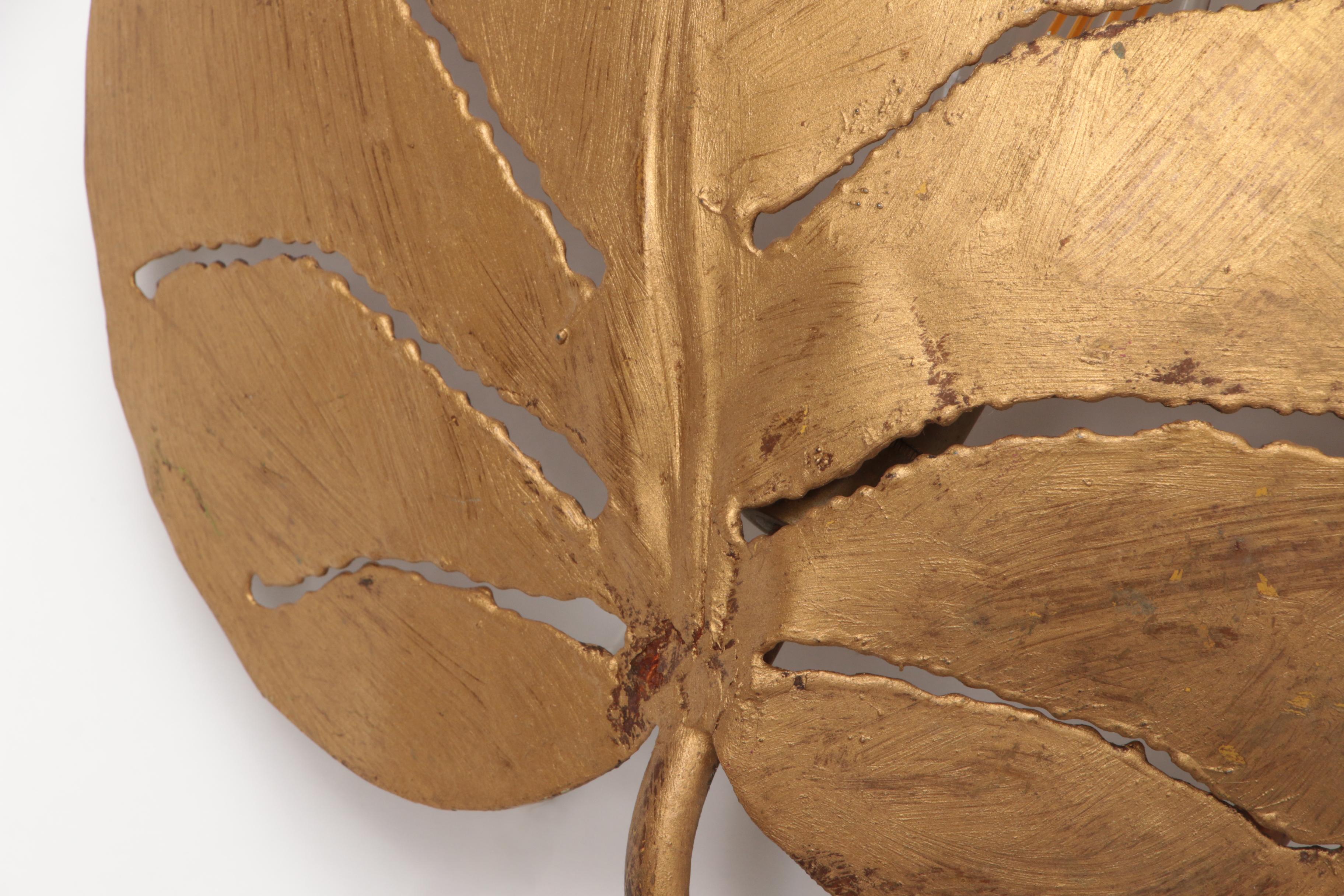 Metal Italian Wall Lamp with Tropical Leaves, 1970