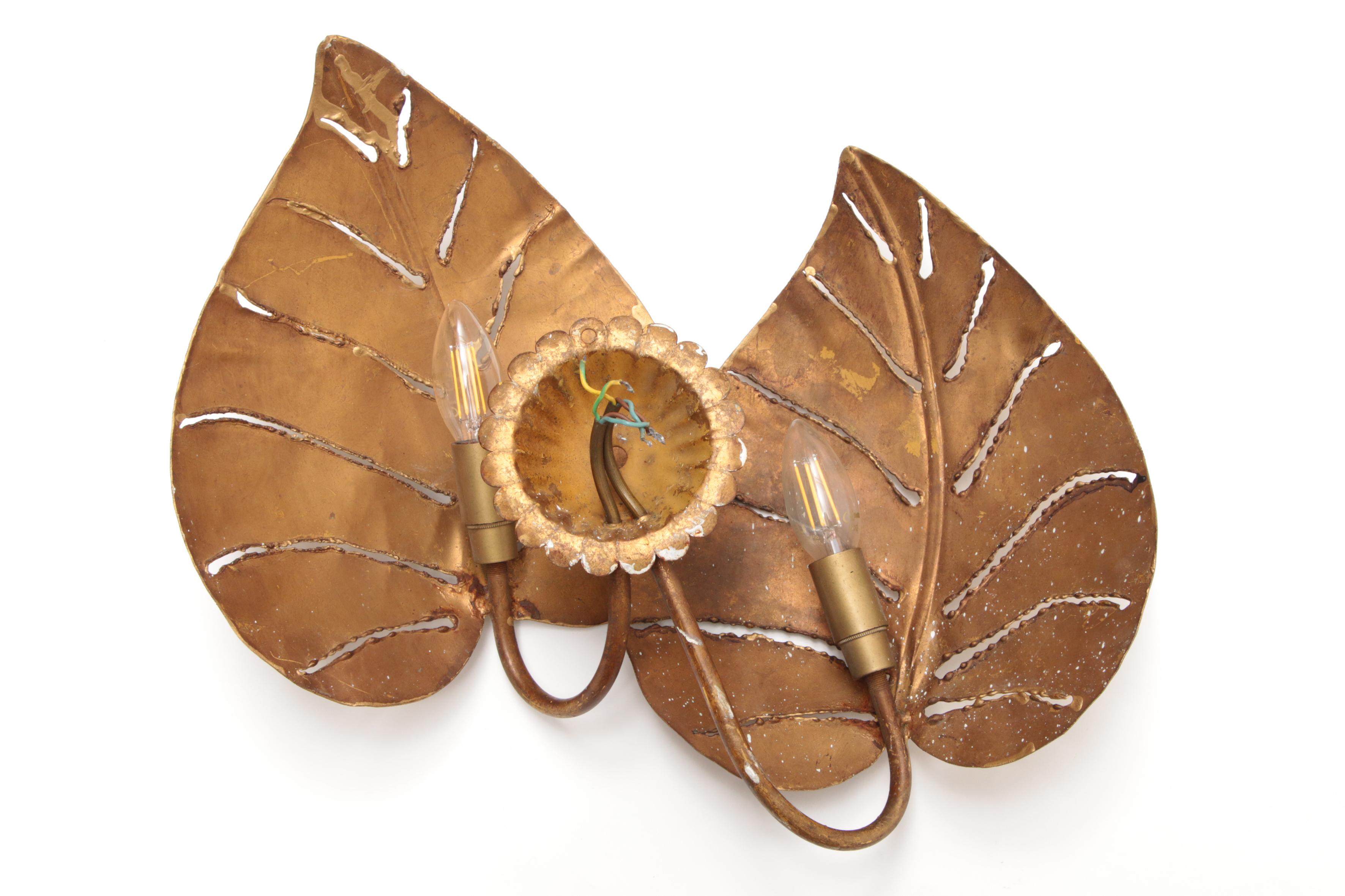 Italian Wall Lamp with Tropical Leaves, 1970 4
