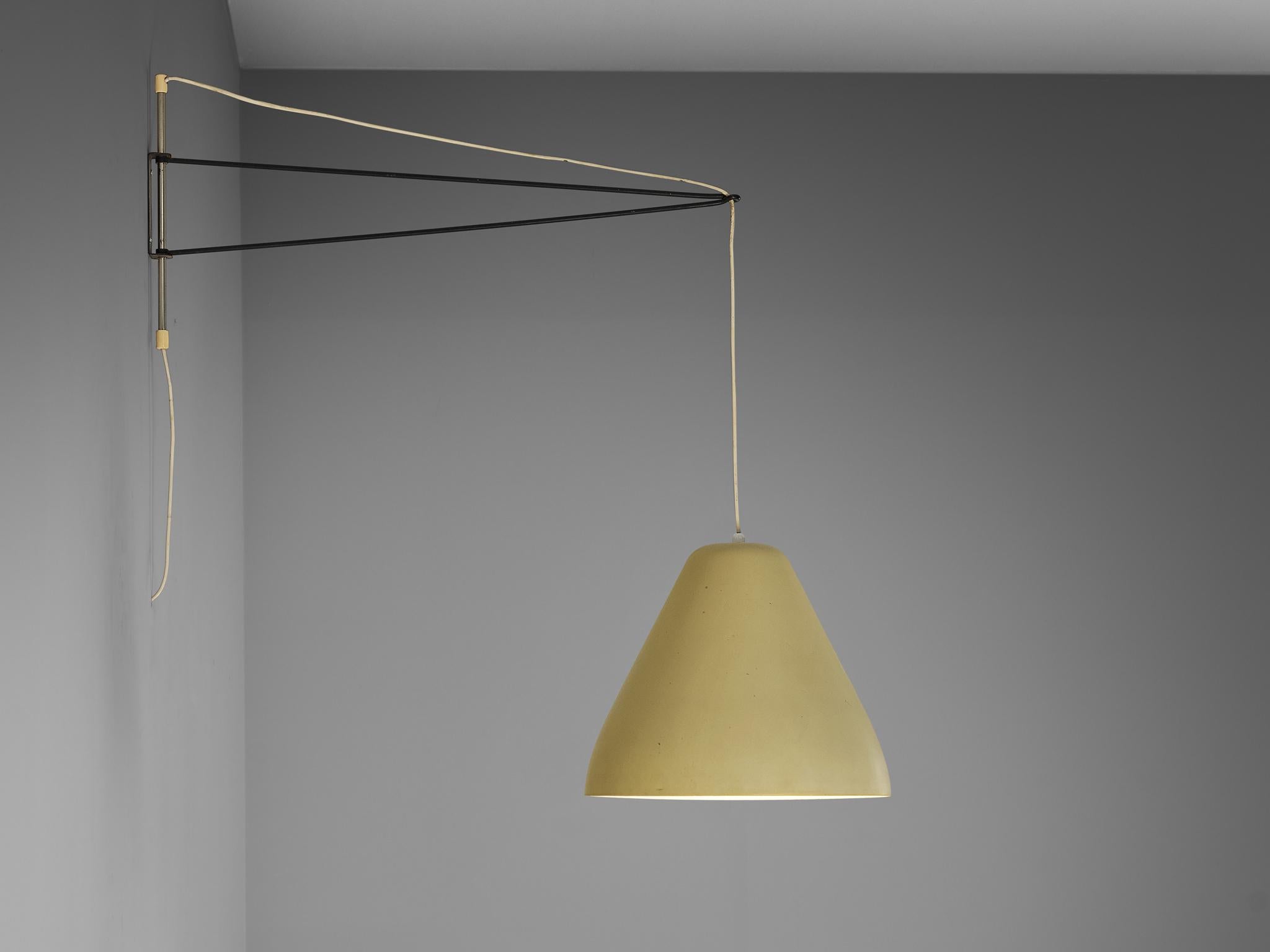 Metal Italian Wall Lamp with Yellow Shade  For Sale