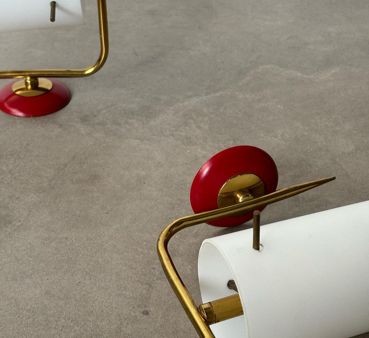 Italian wall lamps in Brass, Bordeaux Metal, Milk Glass, Italy 1950s In Excellent Condition For Sale In Tel Aviv-Yafo, Tel Aviv District