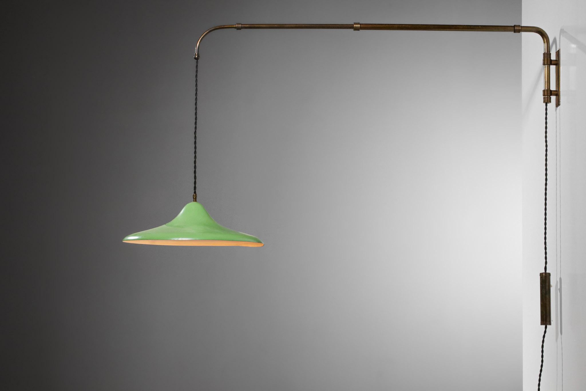 Lacquered Italian Wall Light by Arredoluce Almond Green Metal 60s Swing E187
