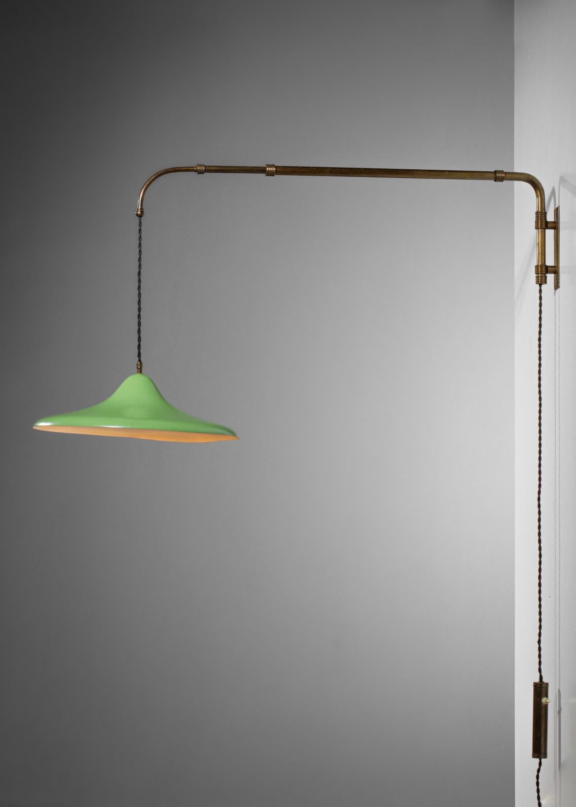 Brass Italian Wall Light by Arredoluce Almond Green Metal 60s Swing E187