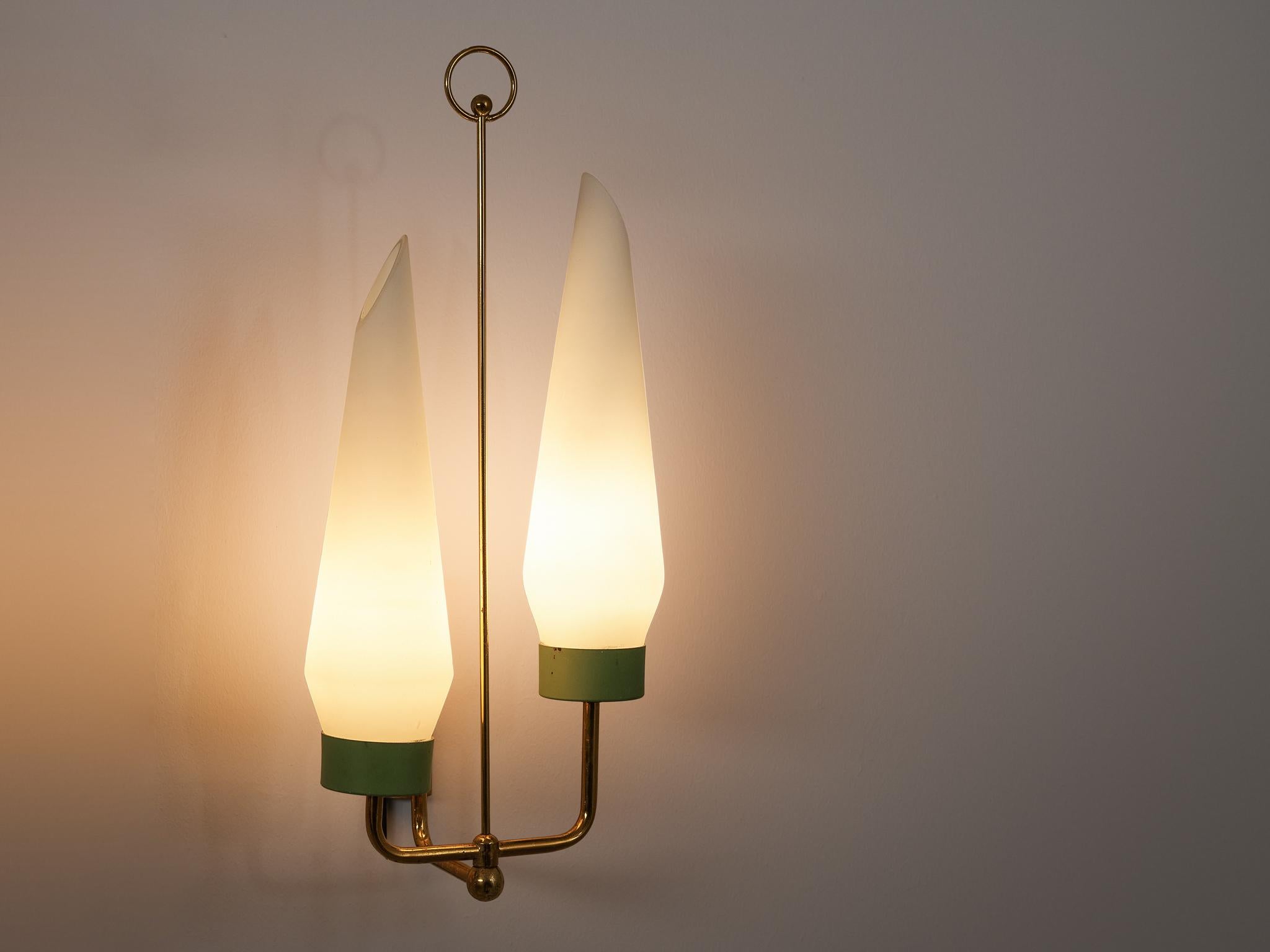 Mid-20th Century Italian Wall Light in Opaline Glass and Brass For Sale