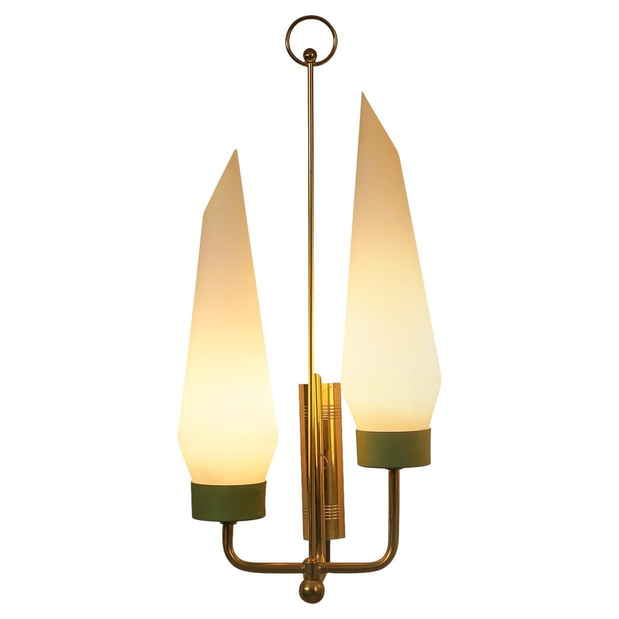 Italian Wall Light in Opaline Glass and Brass For Sale