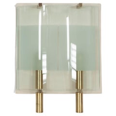 Italian wall light with curved glass, brass and aluminium, 1950s