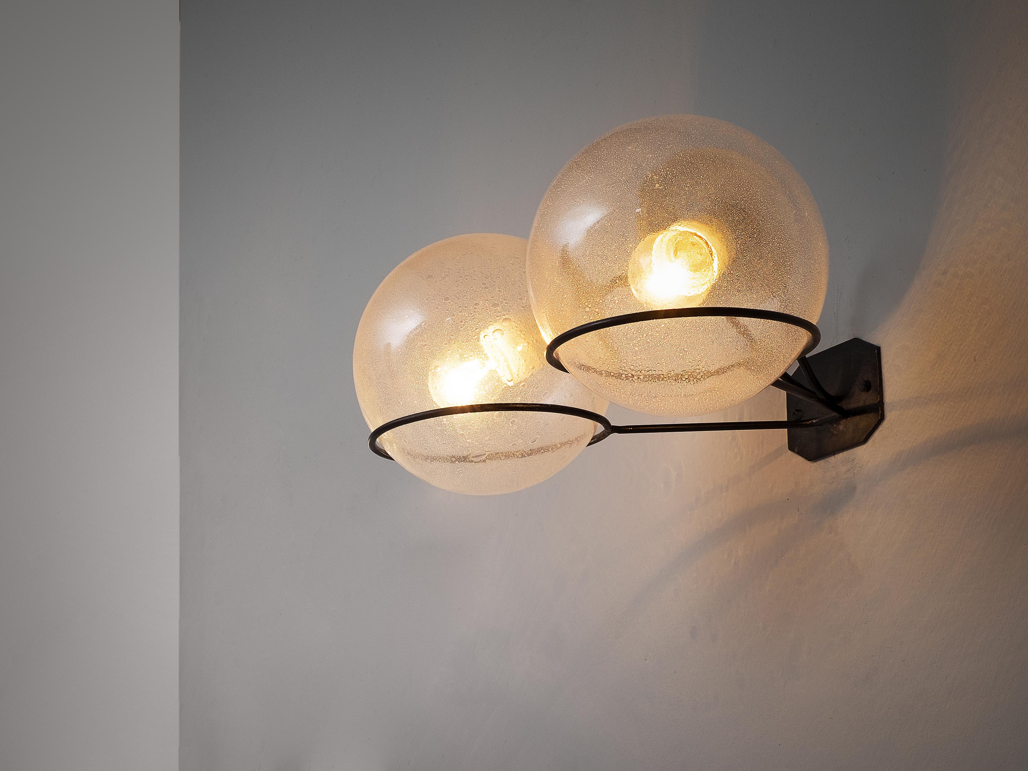 European Italian Wall Light with Pulegoso Glass Bulbs  For Sale