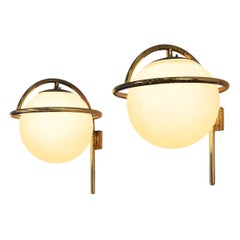 Italian Wall Lights in Brass and Opaline Glass