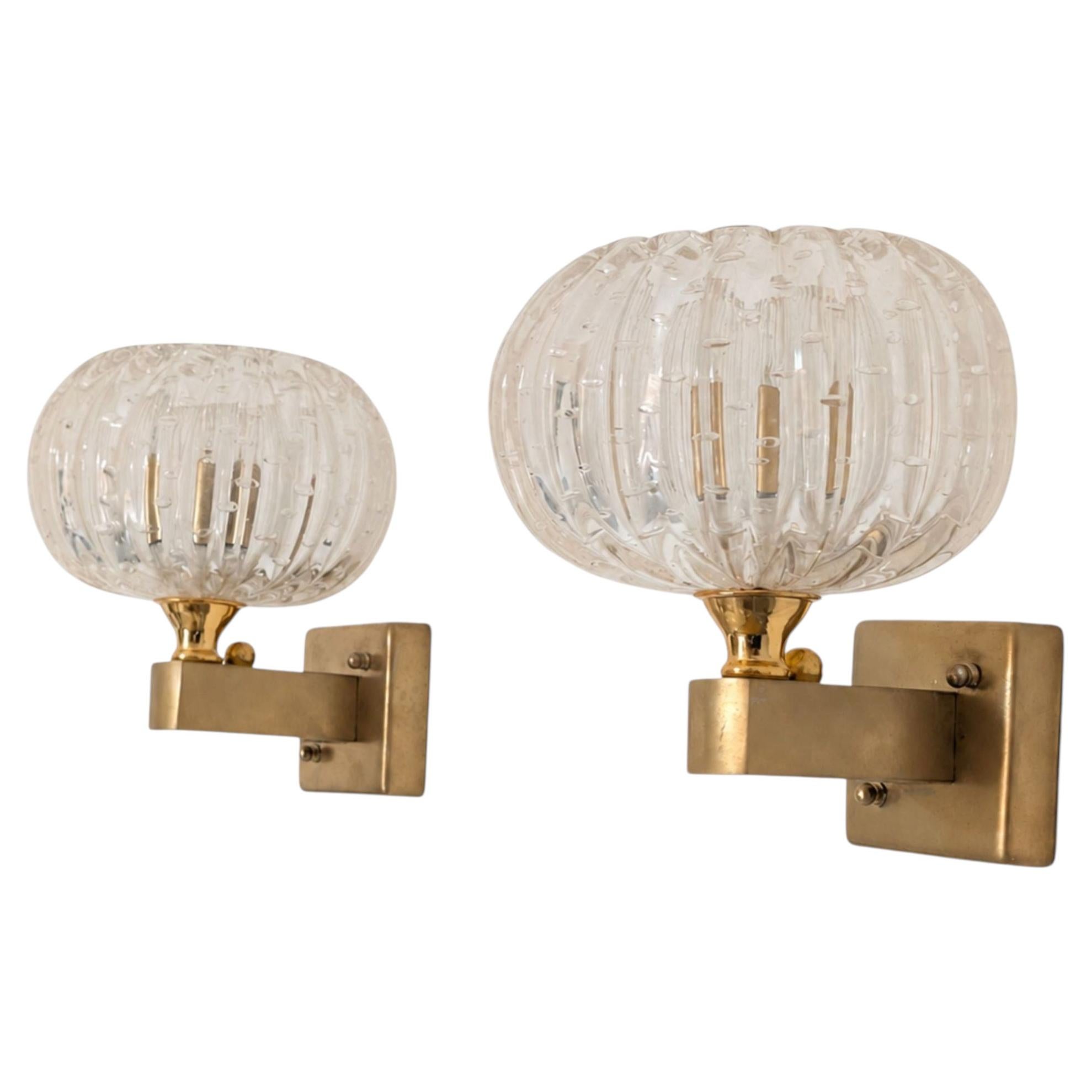 Italian Wall Lights Murano Glass Sconces Art Deco Style, by Barover & Toso, 50s
