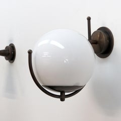 Italian Wall Lights with Glass Globe, Patinaed Brass Frame