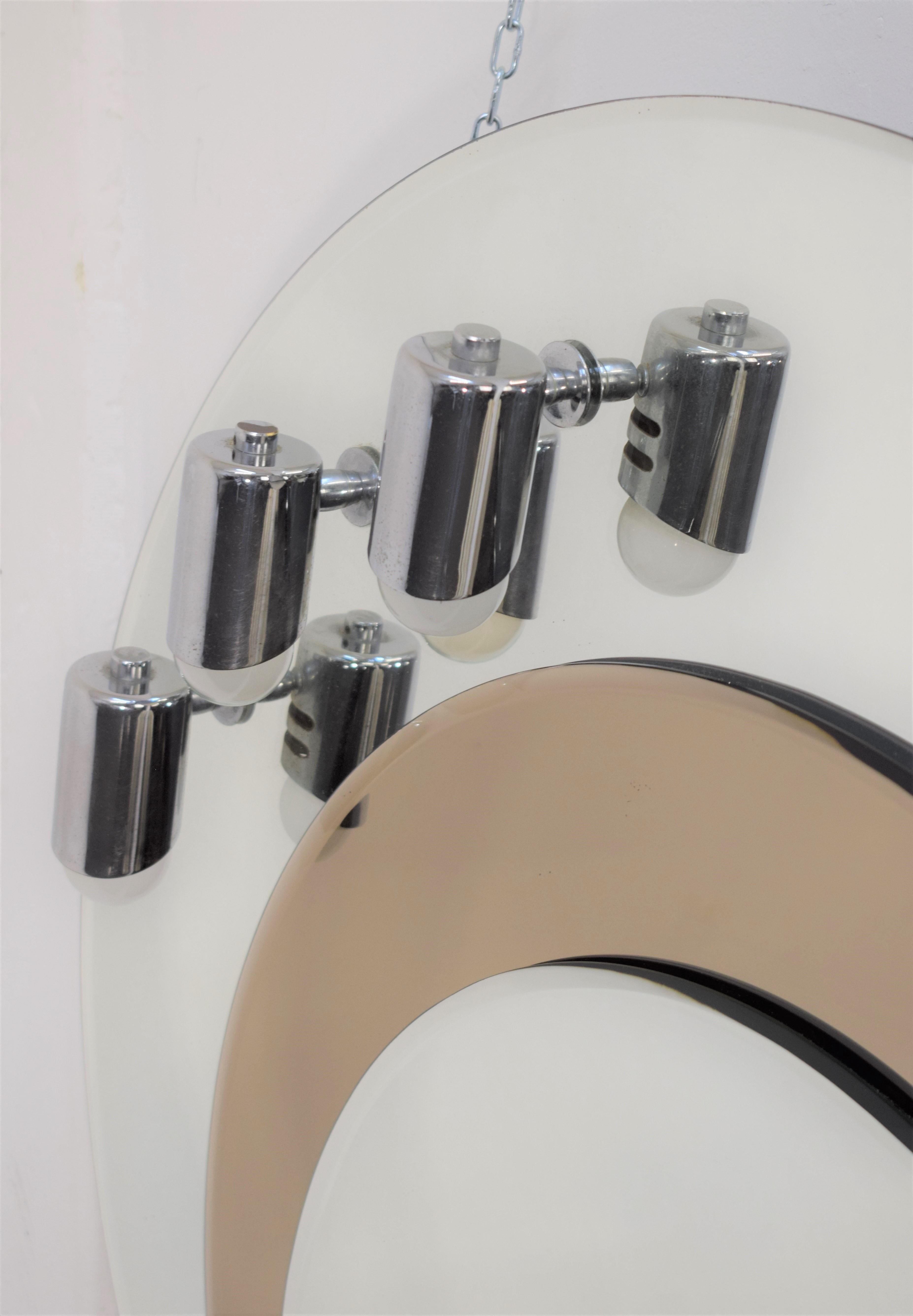 Mid-Century Modern Miroir mural italien, 3 Lights, 1970 en vente