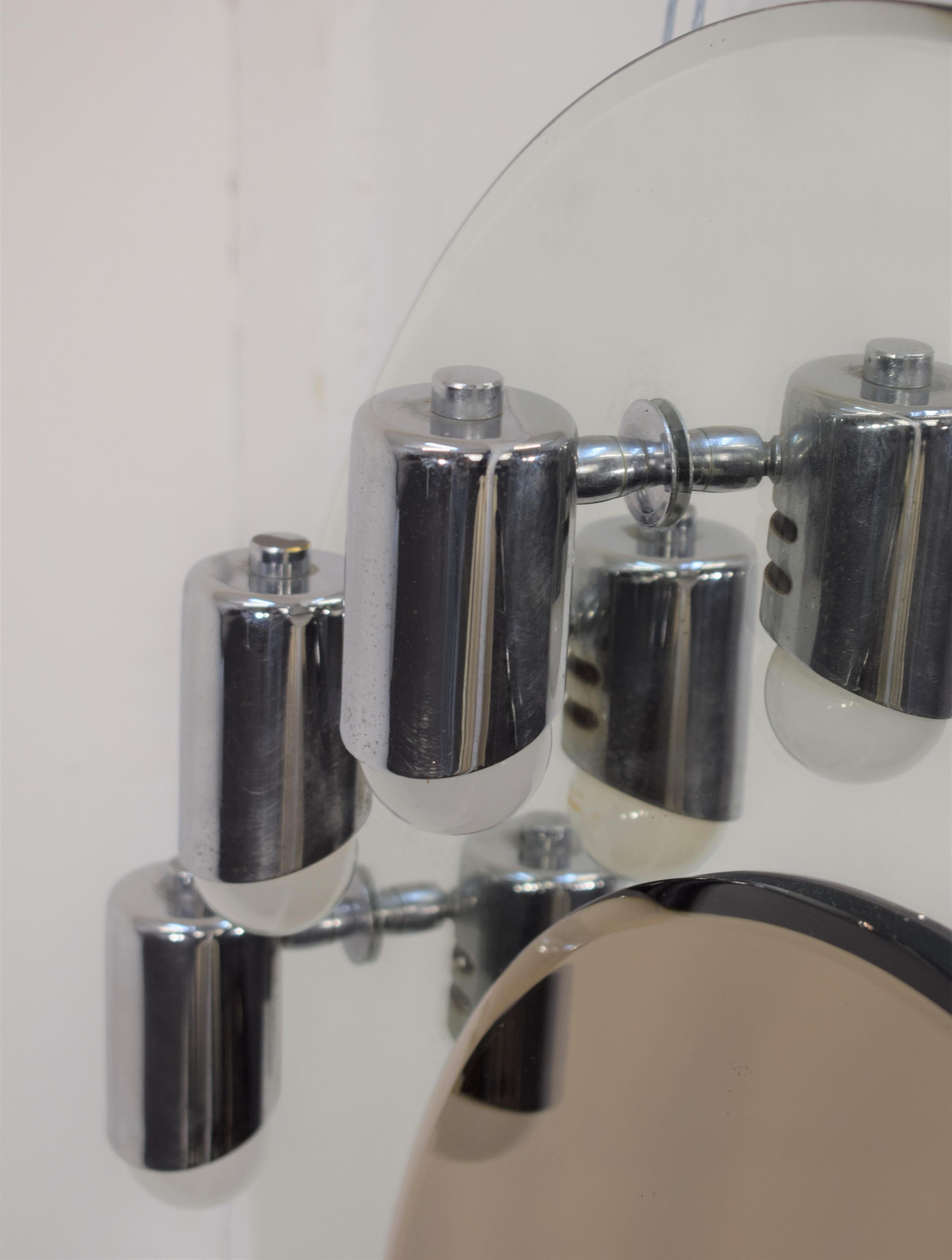 Acier Miroir mural italien, 3 Lights, 1970 en vente