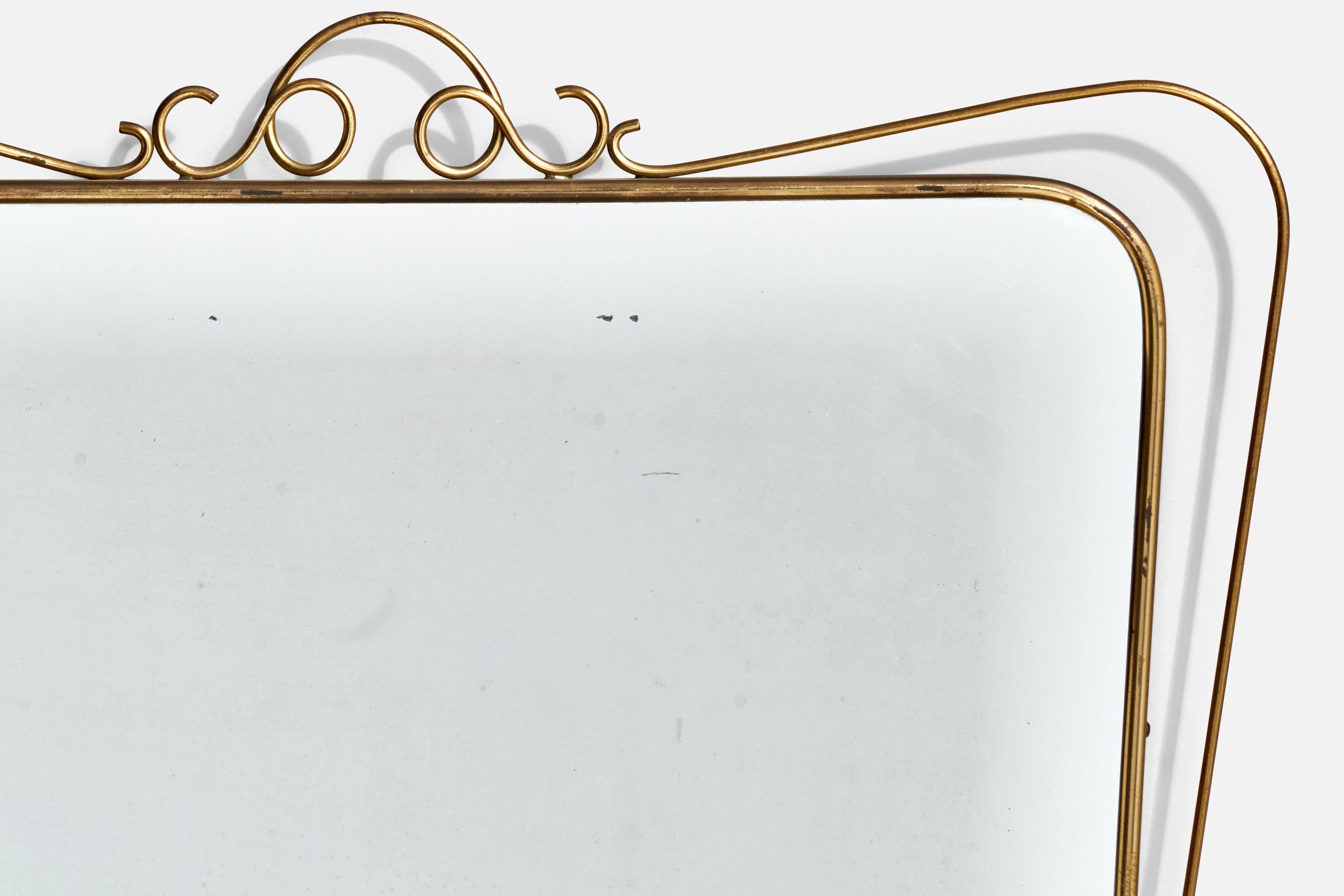 Mid-20th Century Italian, Wall Mirror, Brass, Italy, 1940s