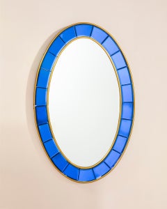 Italienischer Wandspiegel von Cristal Arte, blauer Glasrahmen, 1960er Jahre
