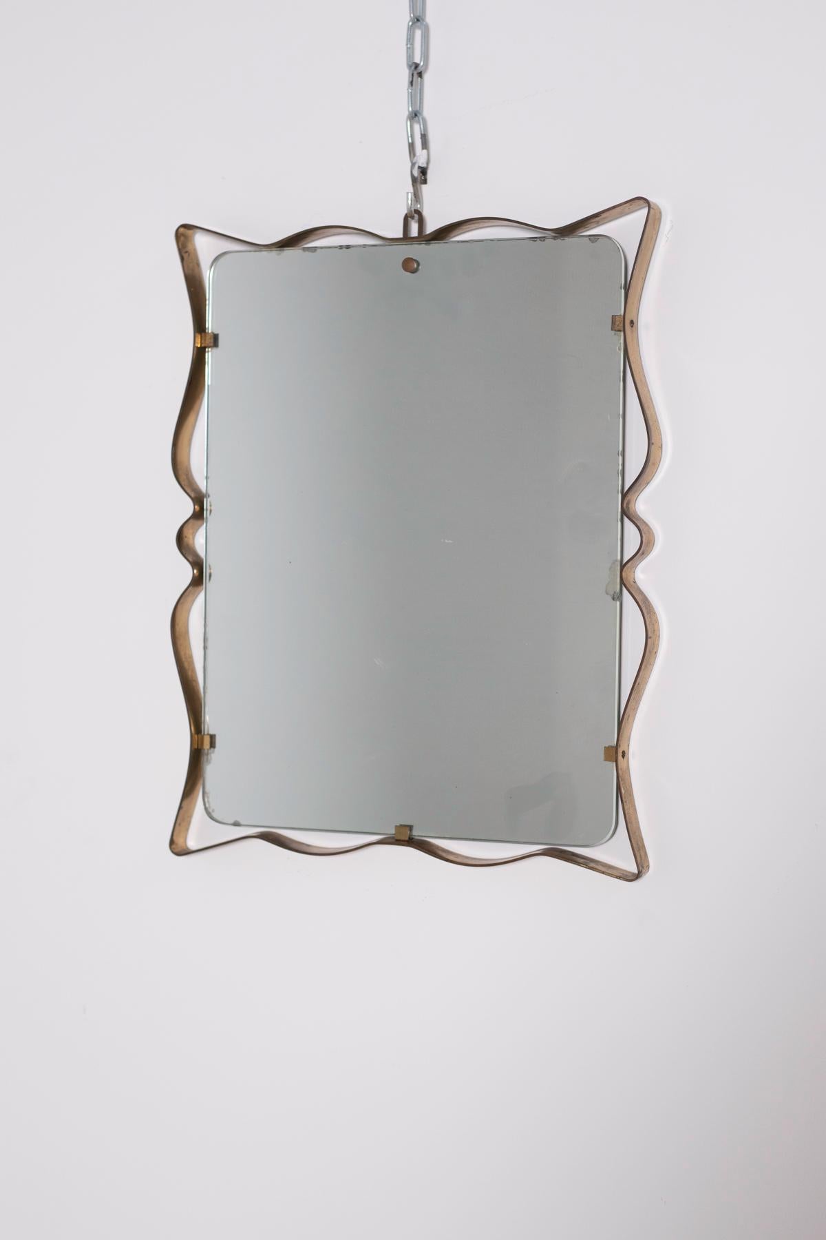 Mid-Century Modern Italian Wall Mirror by Fontana Arte in Frame Brass and Glass, 1950