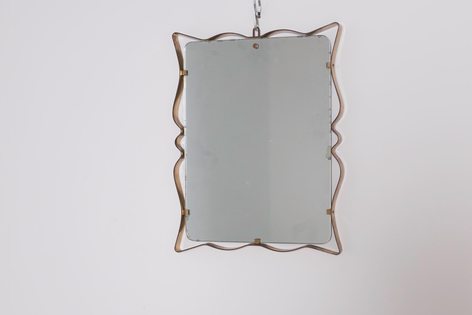 Italian Wall Mirror by Fontana Arte in Frame Brass and Glass, 1950 1