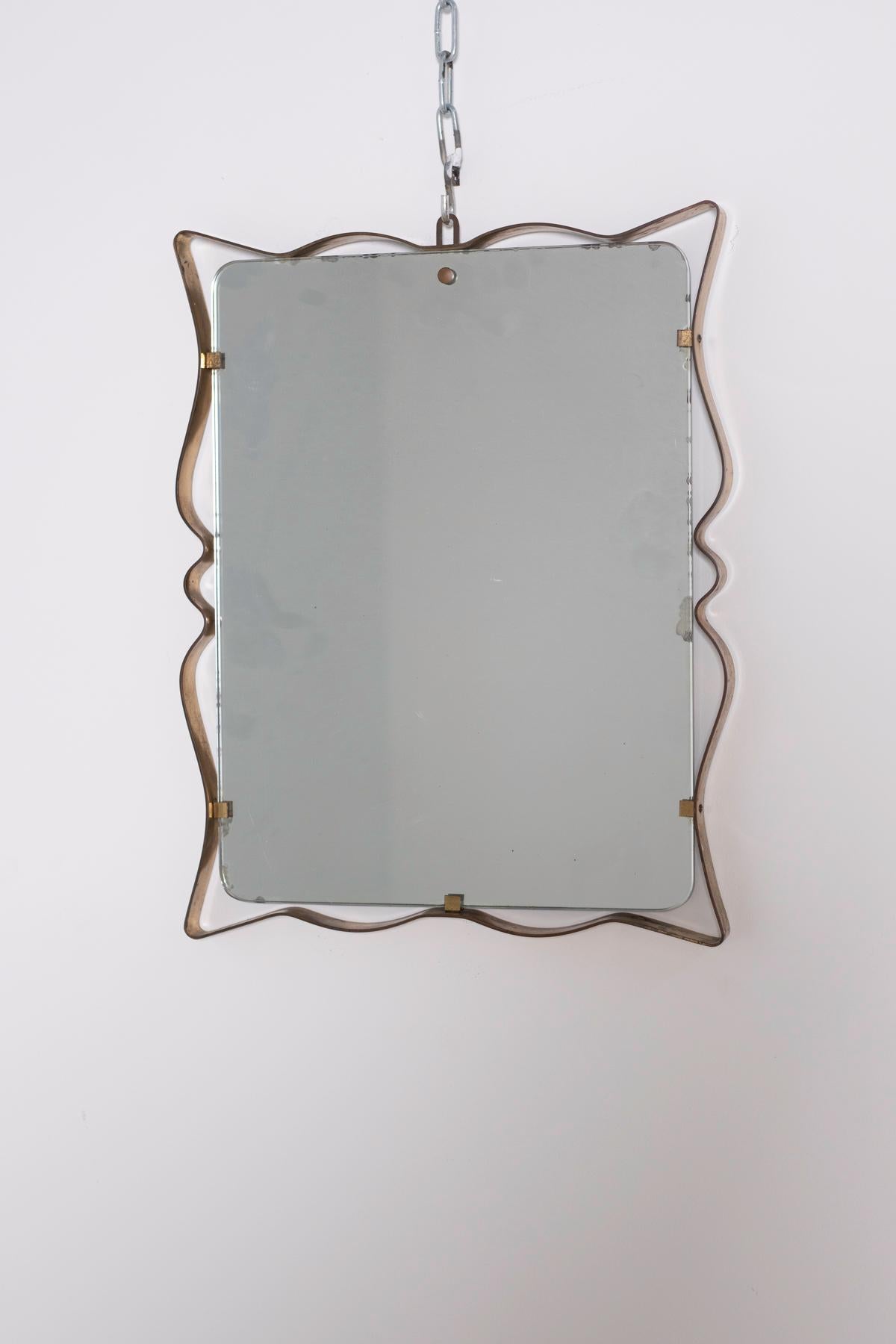 Italian Wall Mirror by Fontana Arte in Frame Brass and Glass, 1950 2