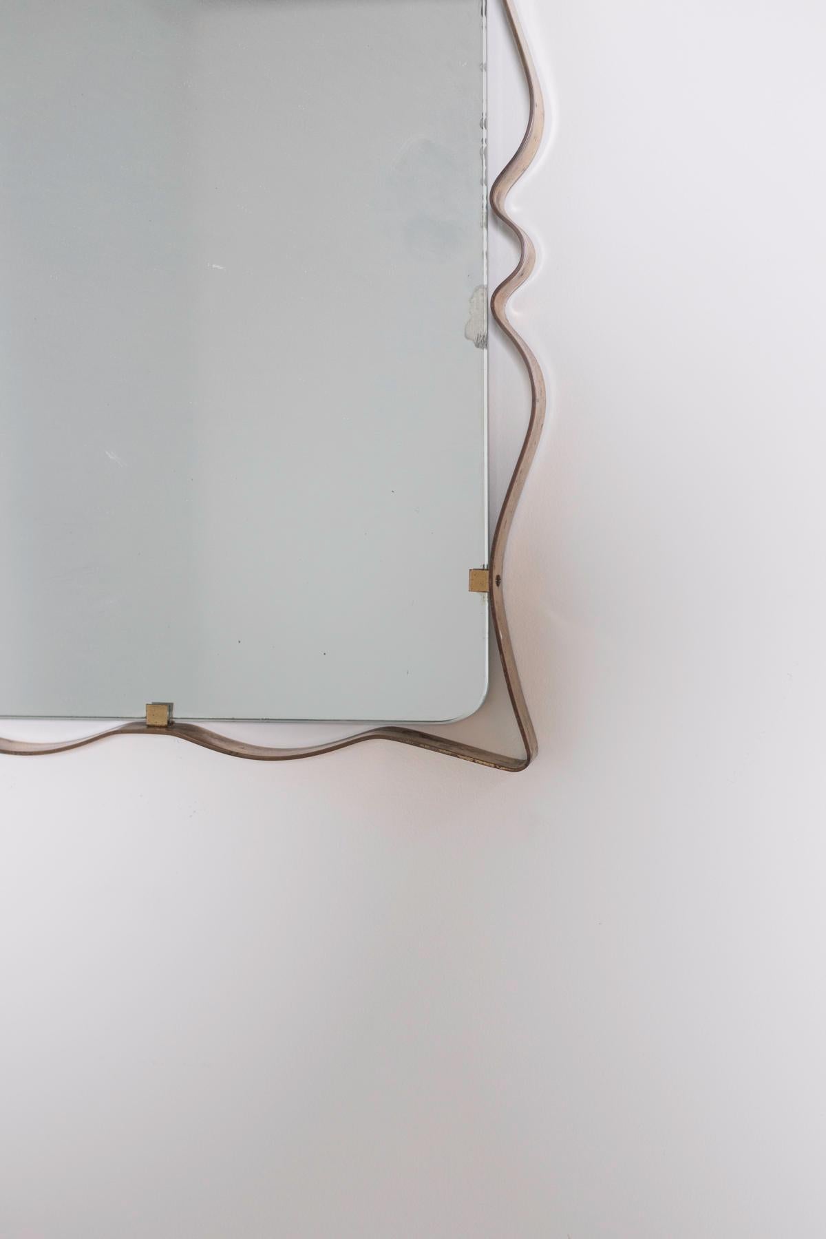 Italian Wall Mirror by Fontana Arte in Frame Brass and Glass, 1950 3