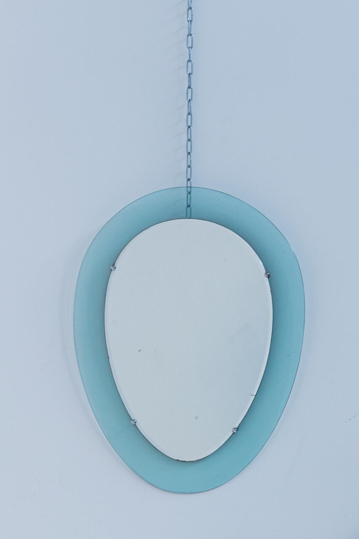 Italian Wall Mirror in Blue Glass and Steel 6