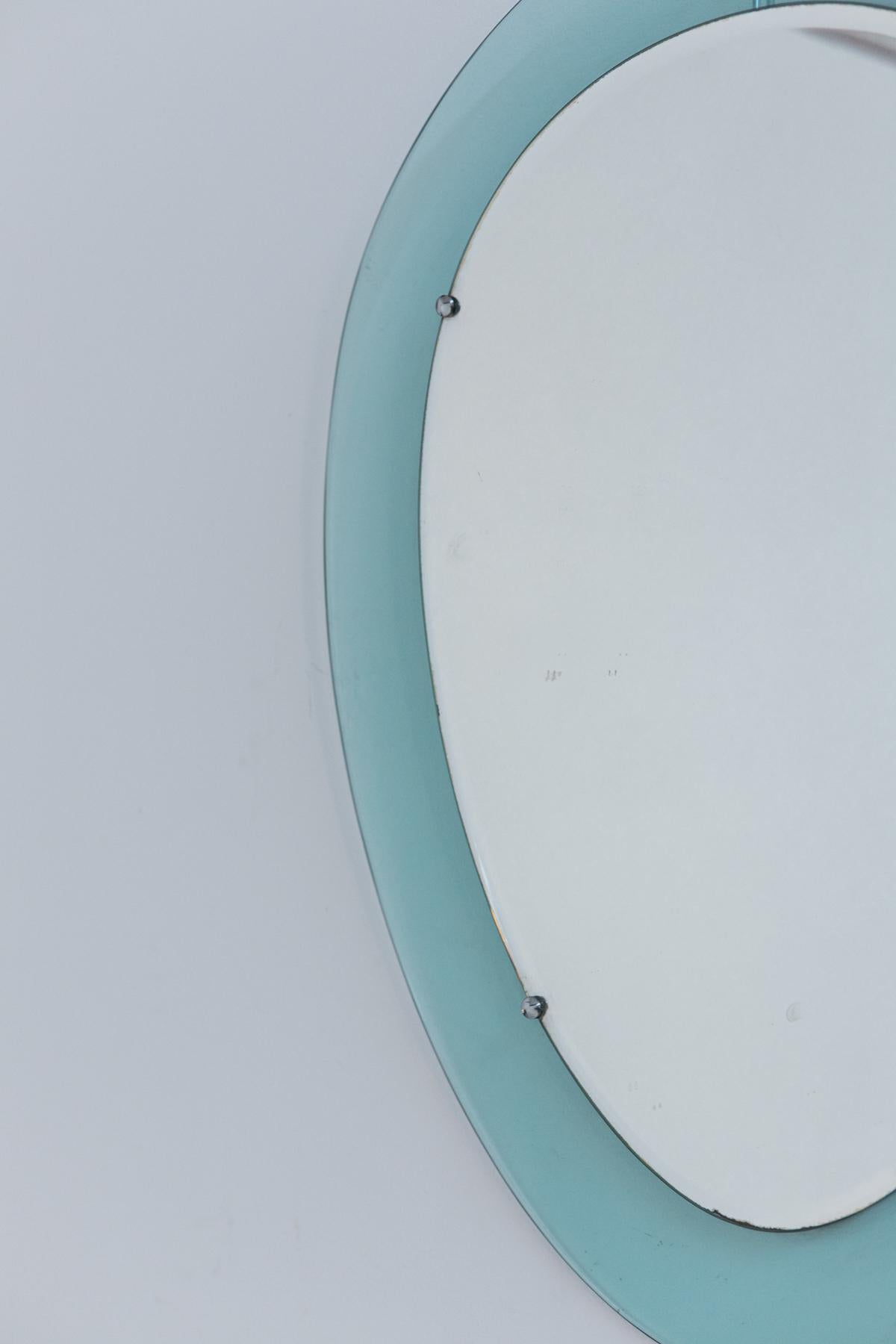 Mid-Century Modern Italian Wall Mirror in Blue Glass and Steel
