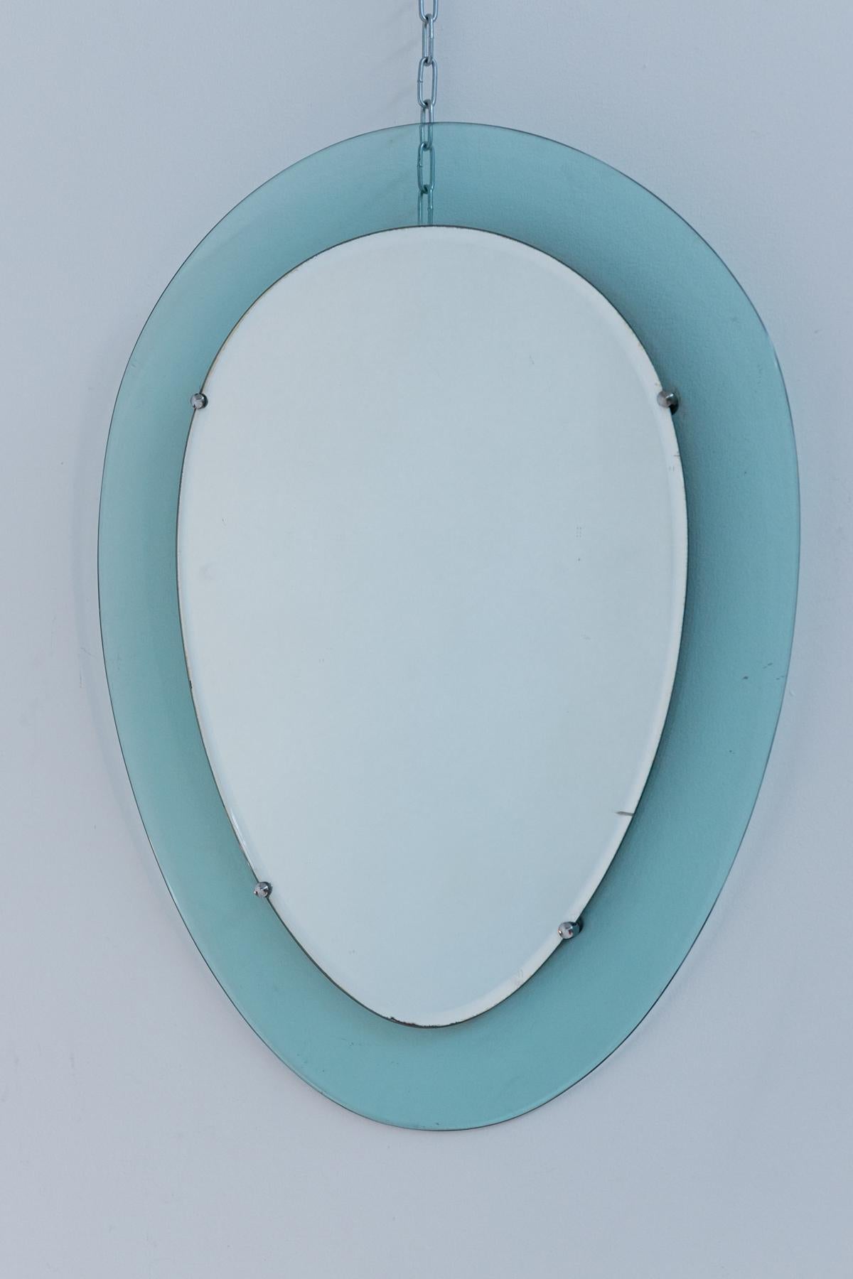 Italian Wall Mirror in Blue Glass and Steel 2