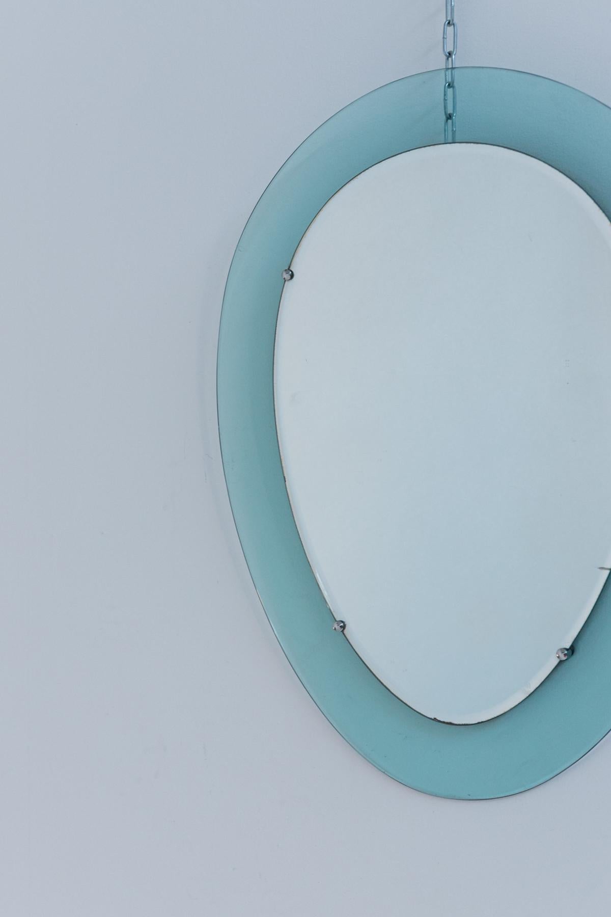 Italian Wall Mirror in Blue Glass and Steel 3