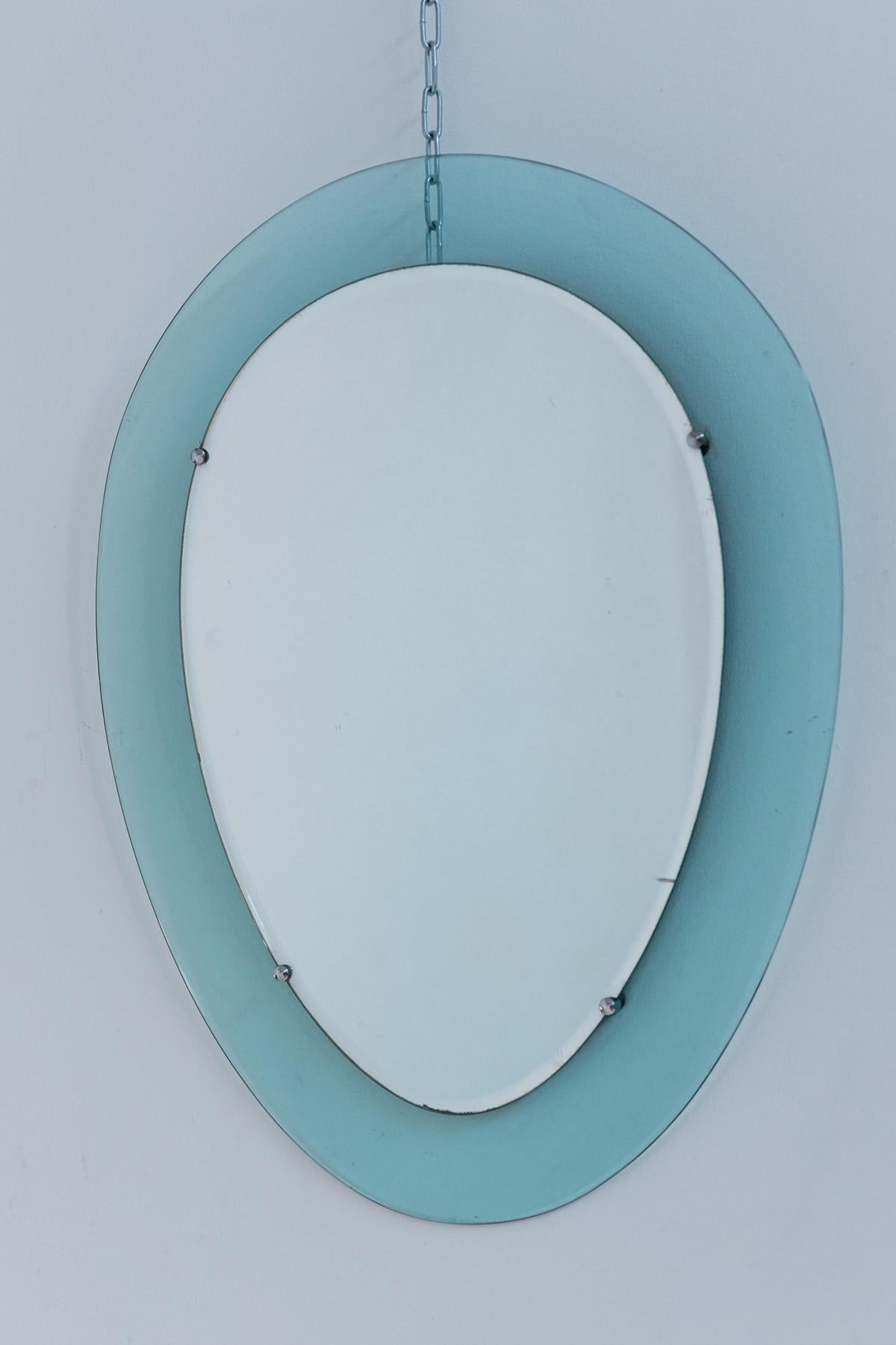 Italian Wall Mirror in Blue Glass and Steel 4