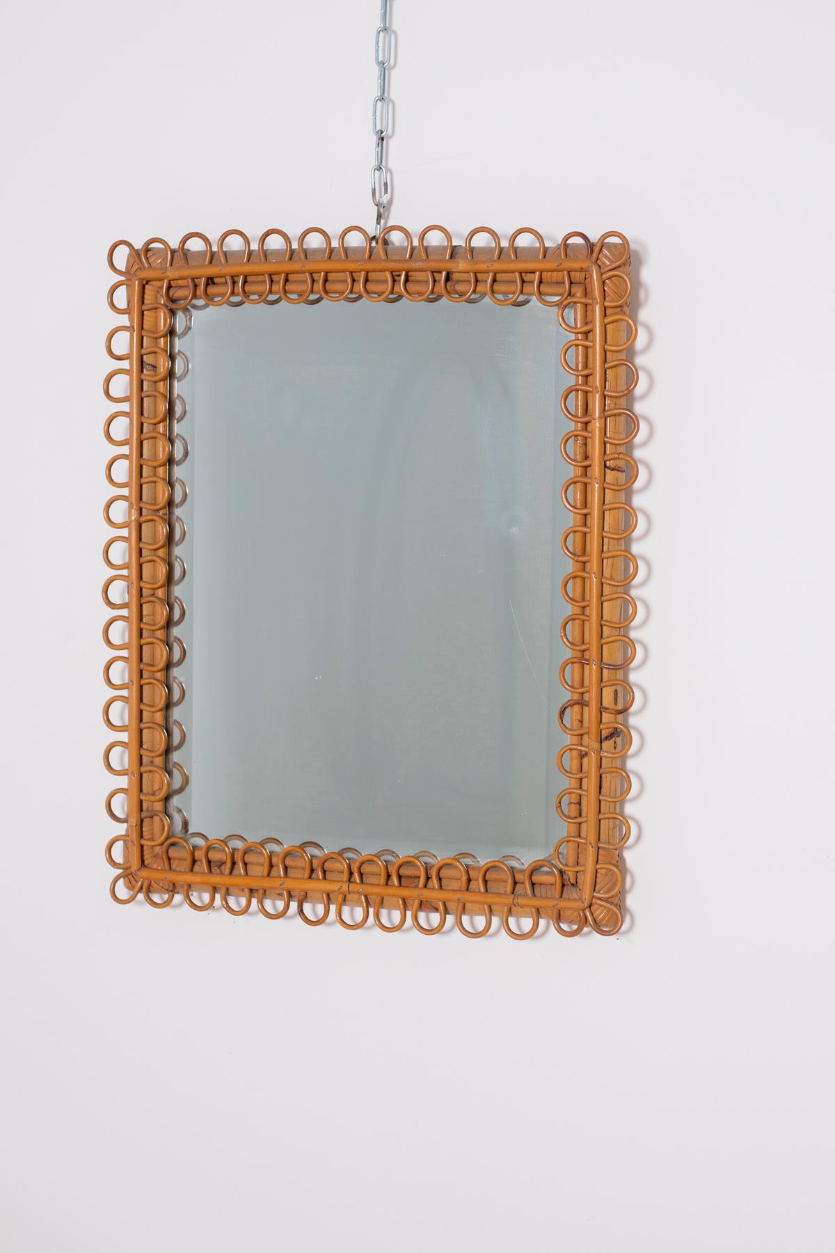 Italian Wall Mirror in Brown Bamboo, 1950s 2