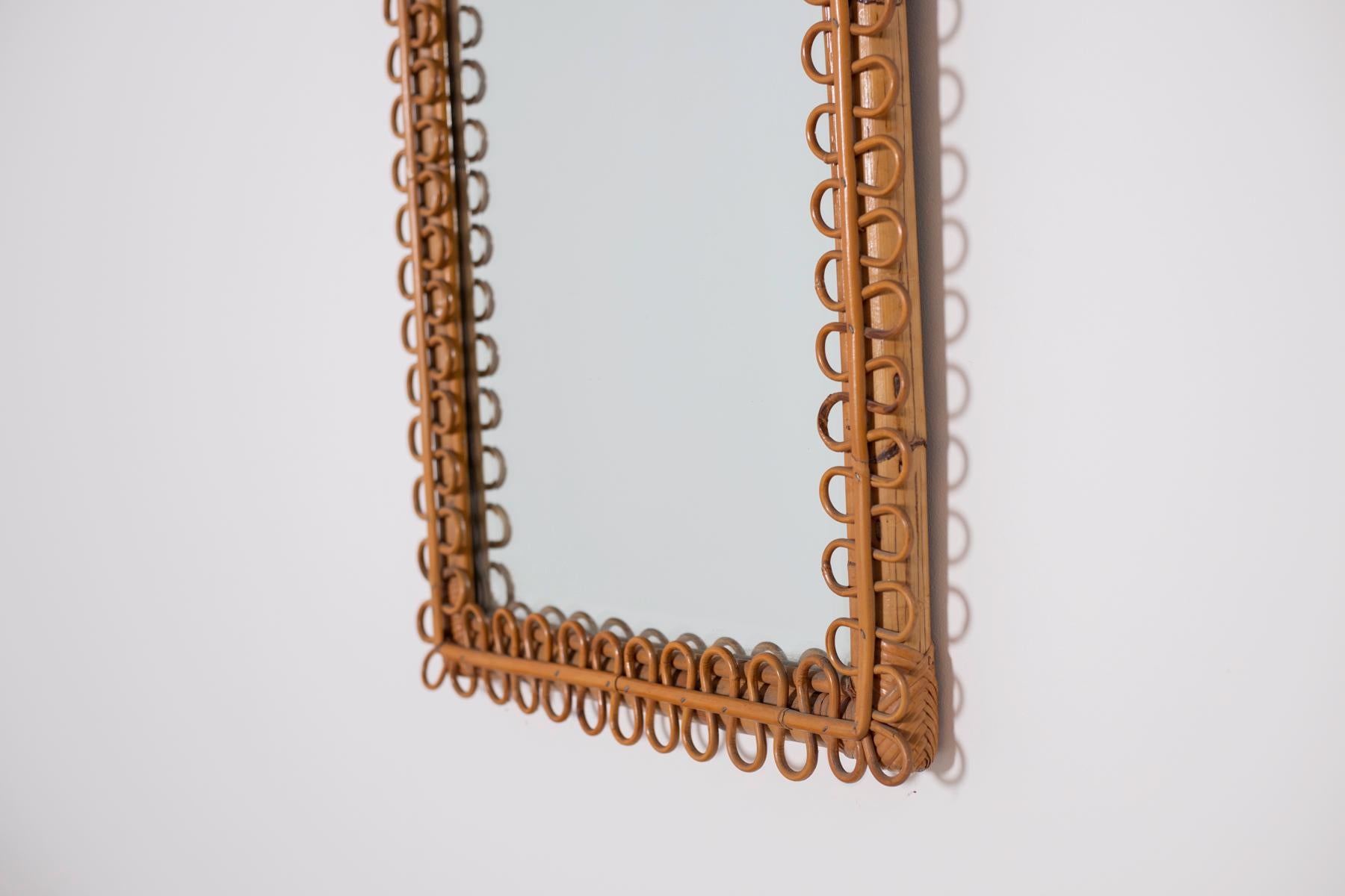 Mid-20th Century Italian Wall Mirror in Brown Bamboo, 1950s
