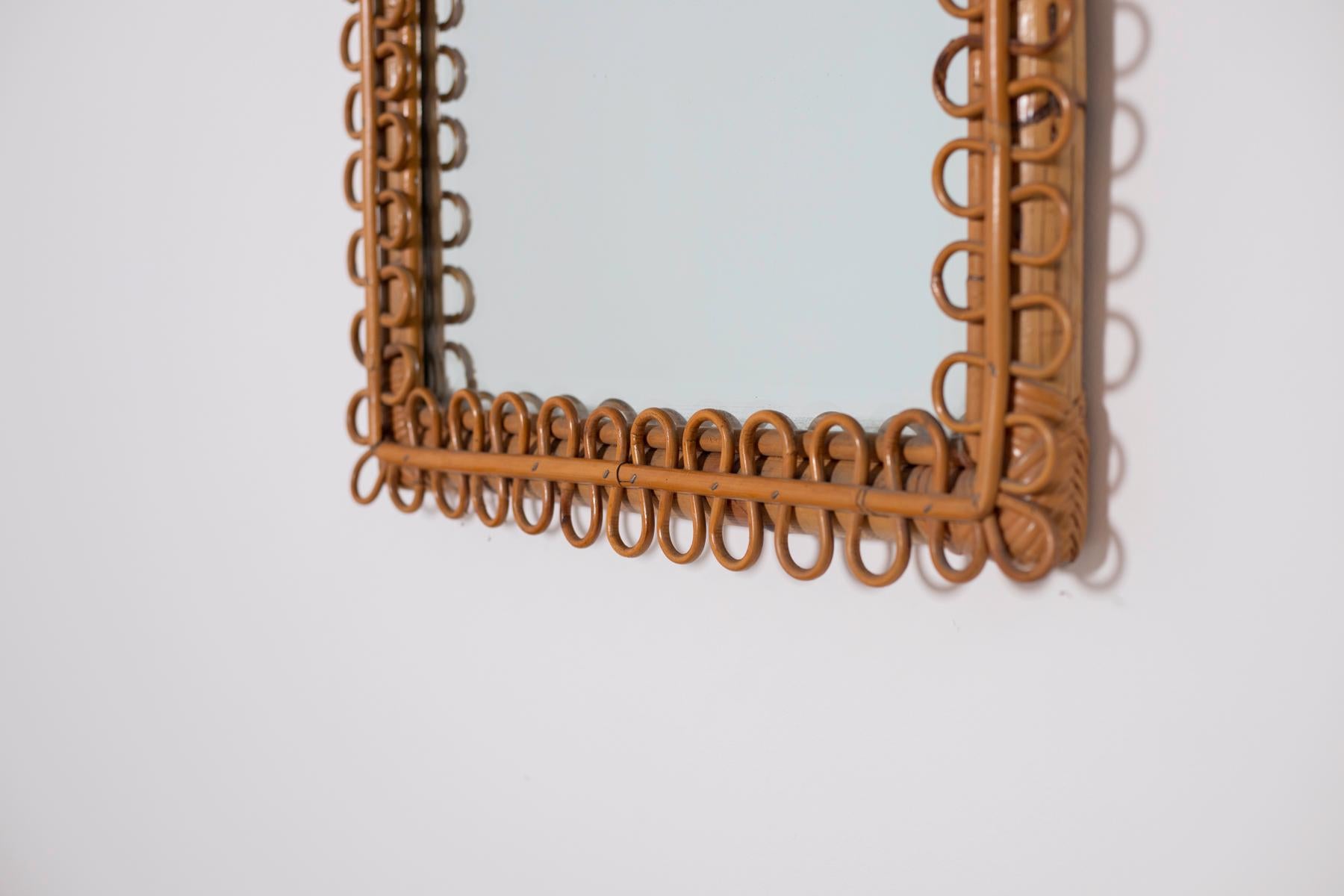 Italian Wall Mirror in Brown Bamboo, 1950s 1